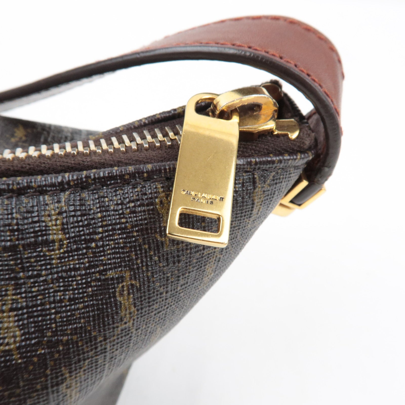 Saint Laurent Monogram Shoulder Bag PVC Leather Brown 667490