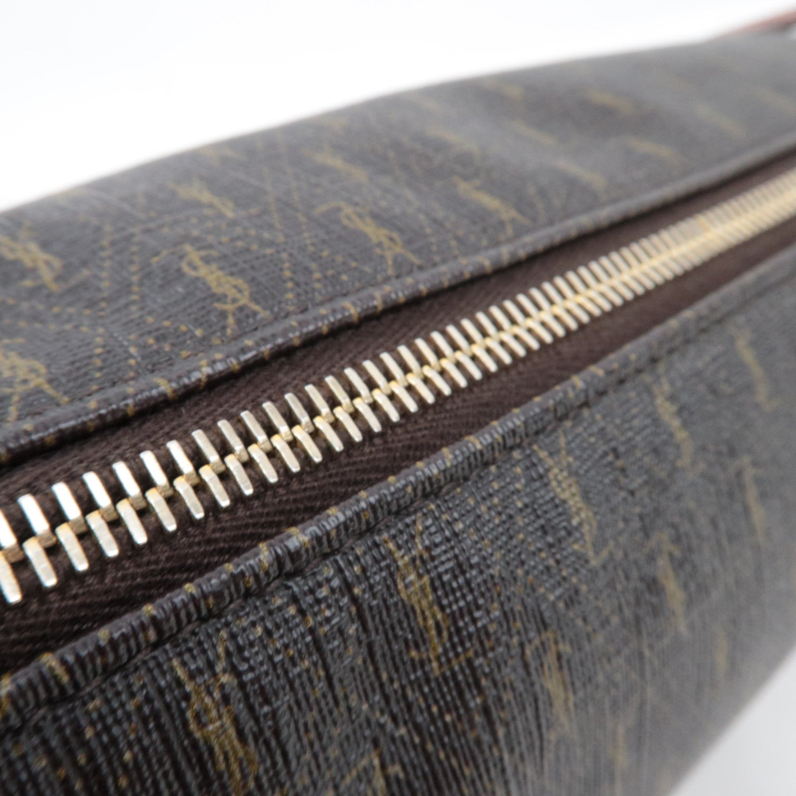 Saint Laurent Monogram Shoulder Bag PVC Leather Brown 667490