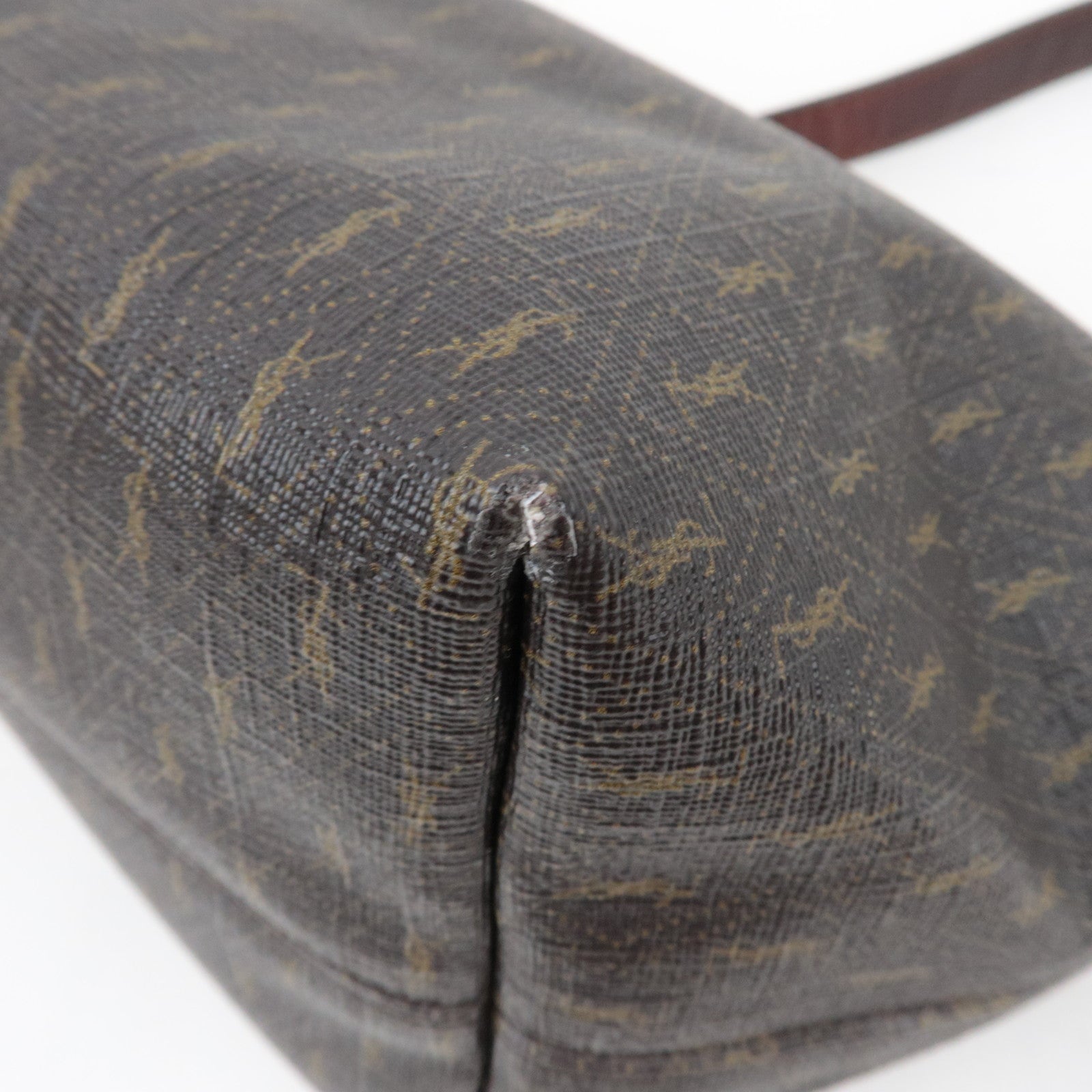 Saint Laurent Monogram Shoulder Bag PVC Leather Brown 667490