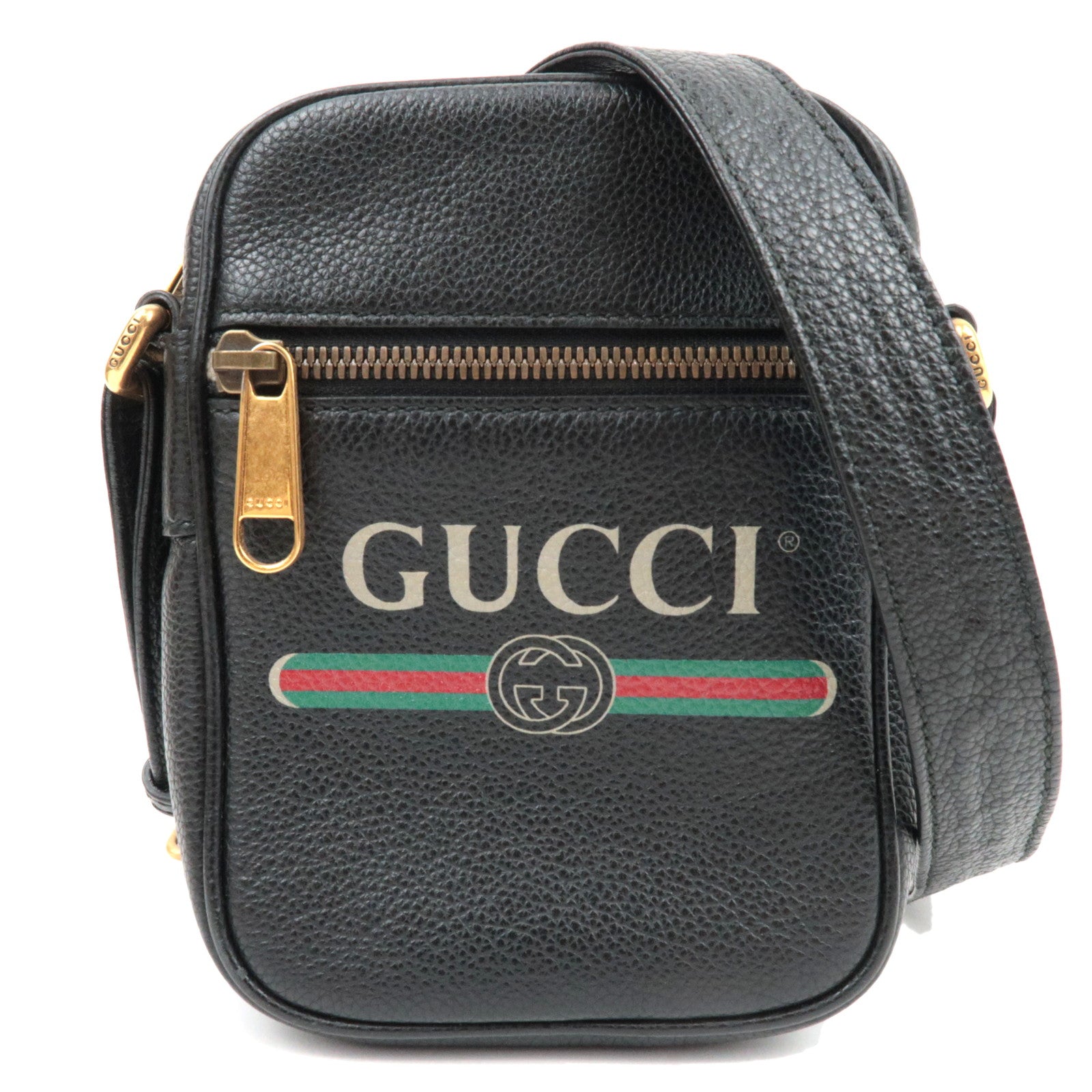 GUCCI Webbing Line Logo Shoulder Bag Leather Black 57480379028