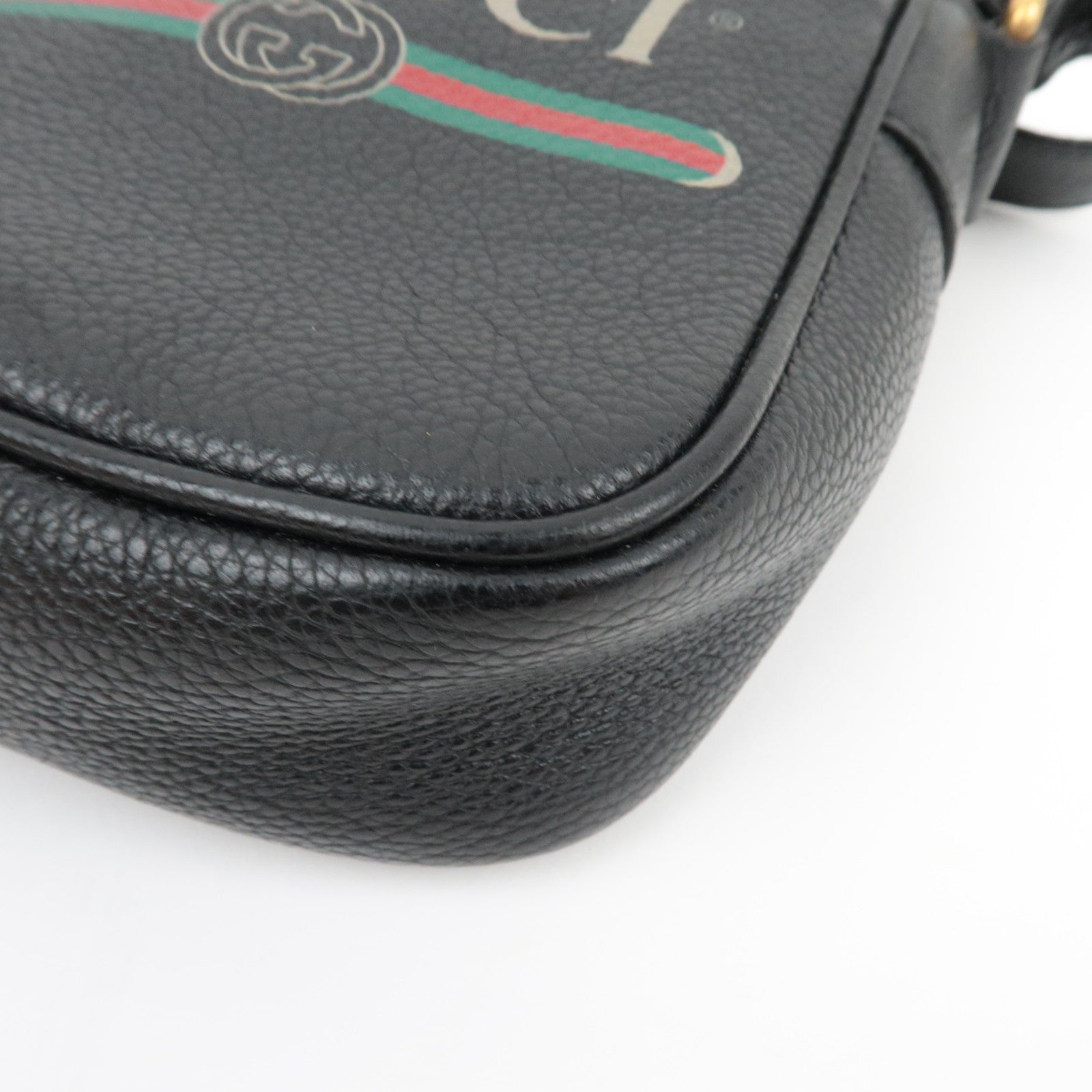 GUCCI Webbing Line Logo Shoulder Bag Leather Black 574803