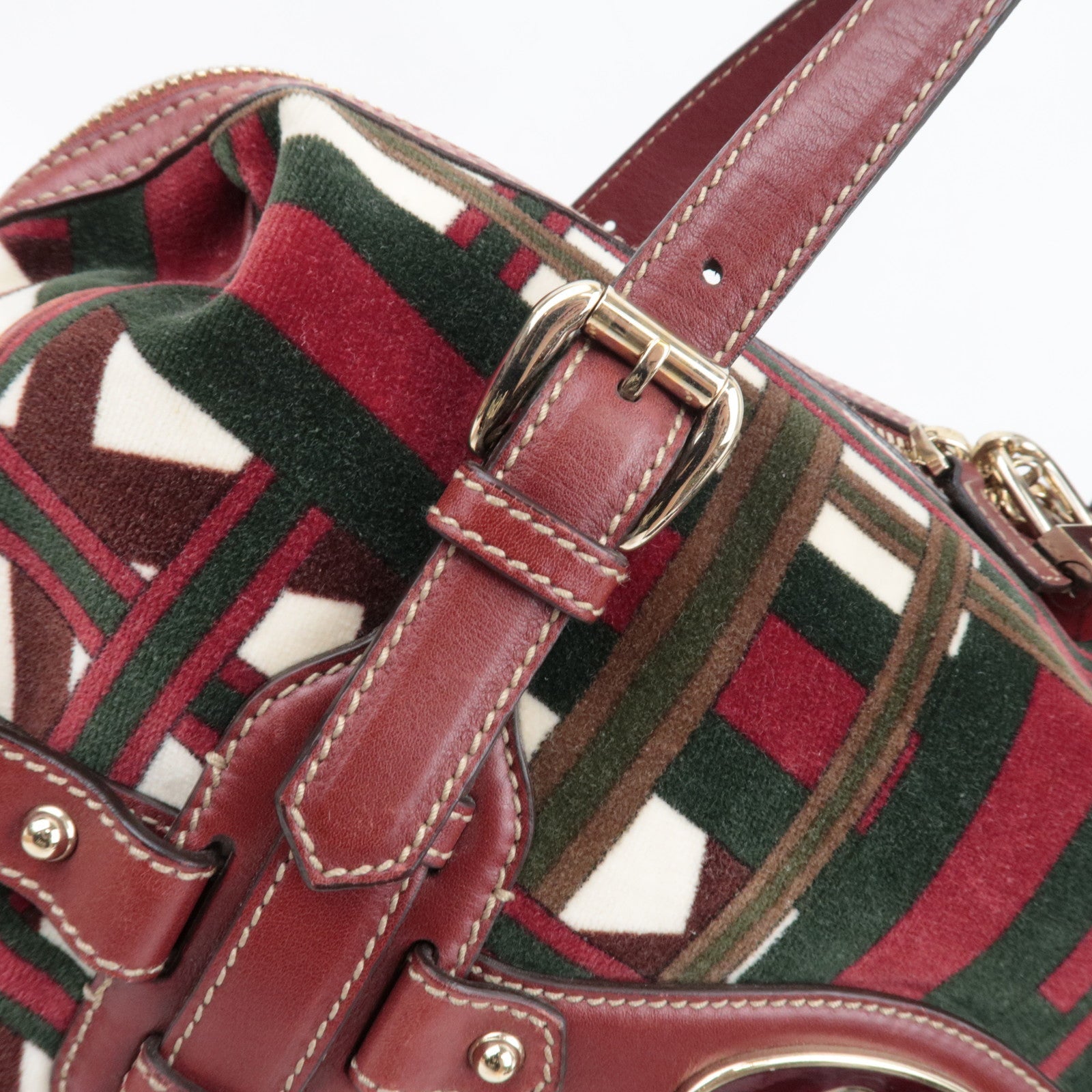 GUCCI Horsebit 85th Anniversary Boston Bag Velvet Brown Burgundy 163290 *Dust bag, Key Lock, Clochette