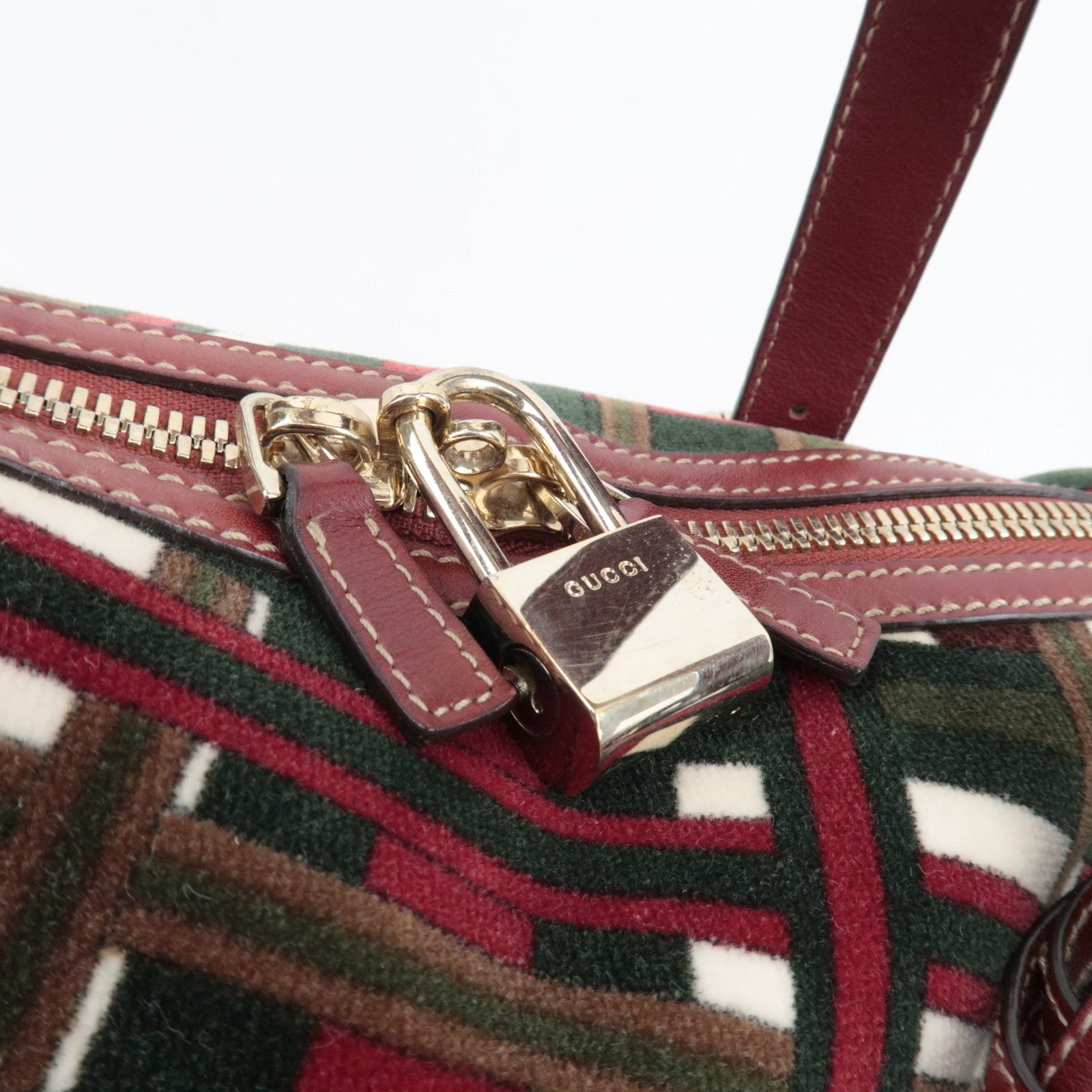 GUCCI Horsebit 85th Anniversary Boston Bag Velvet Brown Burgundy 163290 *Dust bag, Key Lock, Clochette