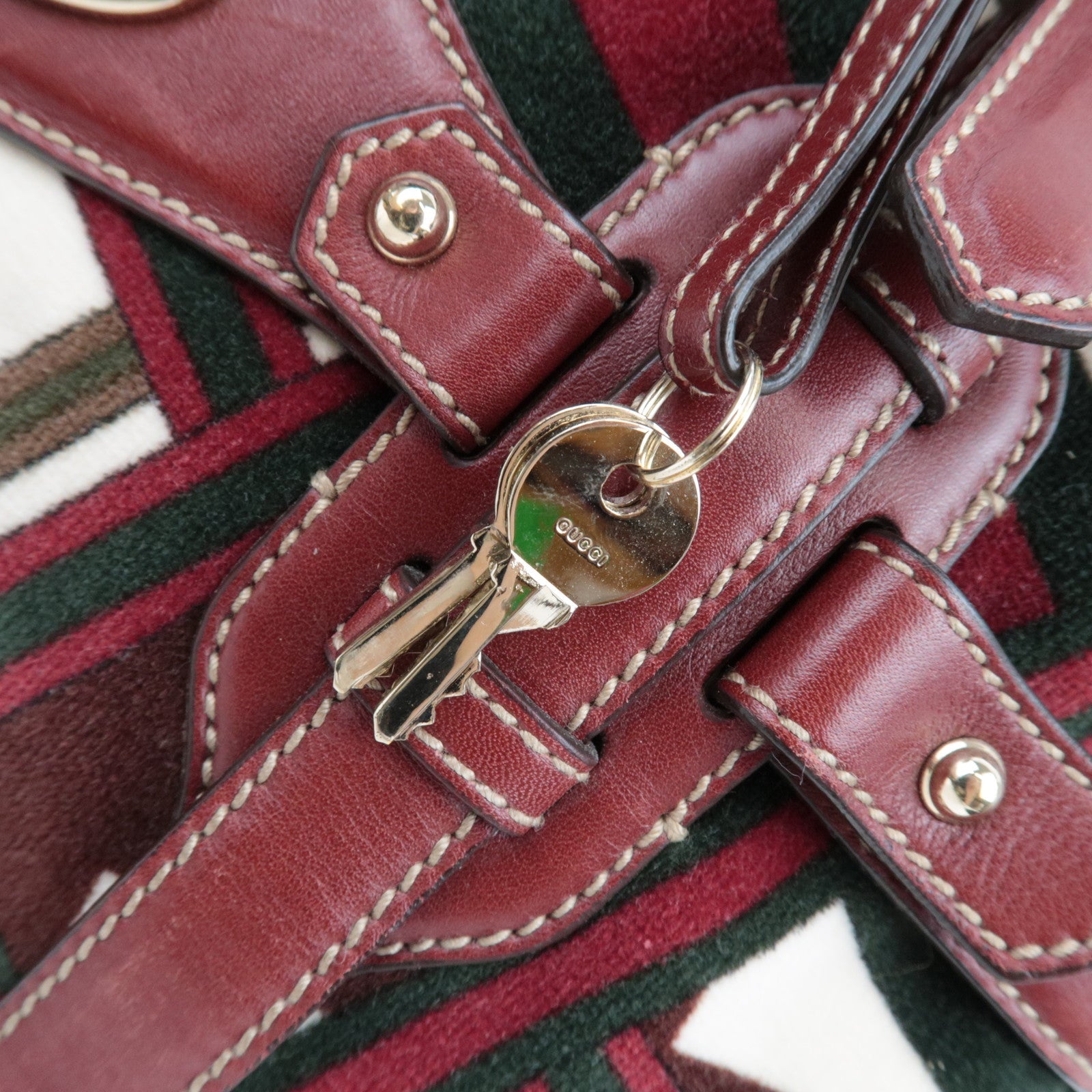 GUCCI Horsebit 85th Anniversary Boston Bag Velvet Brown Burgundy 163290 *Dust bag, Key Lock, Clochette