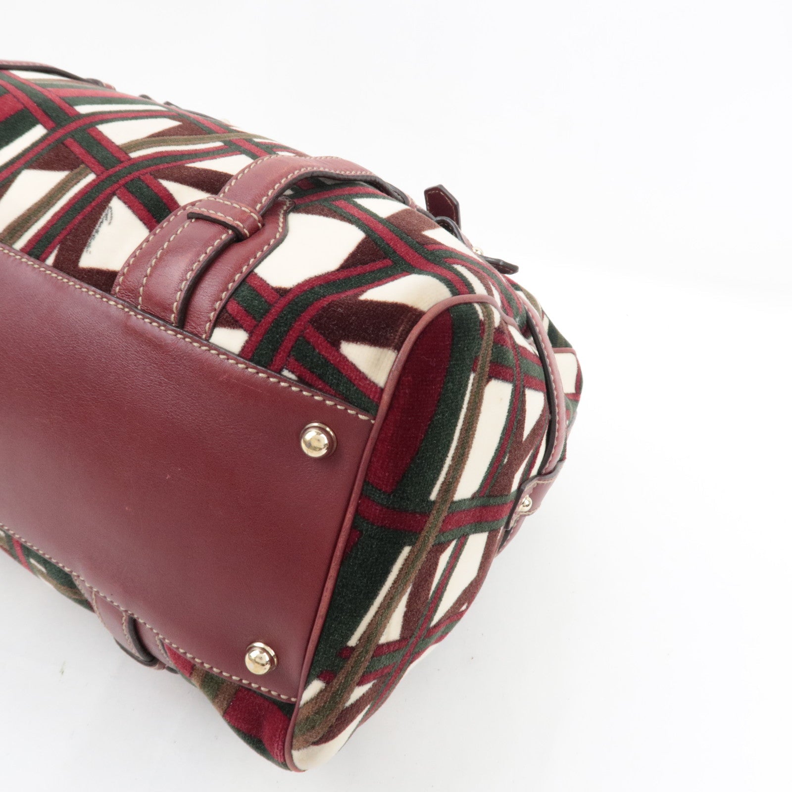 GUCCI Horsebit 85th Anniversary Boston Bag Velvet Brown Burgundy 163290 *Dust bag, Key Lock, Clochette