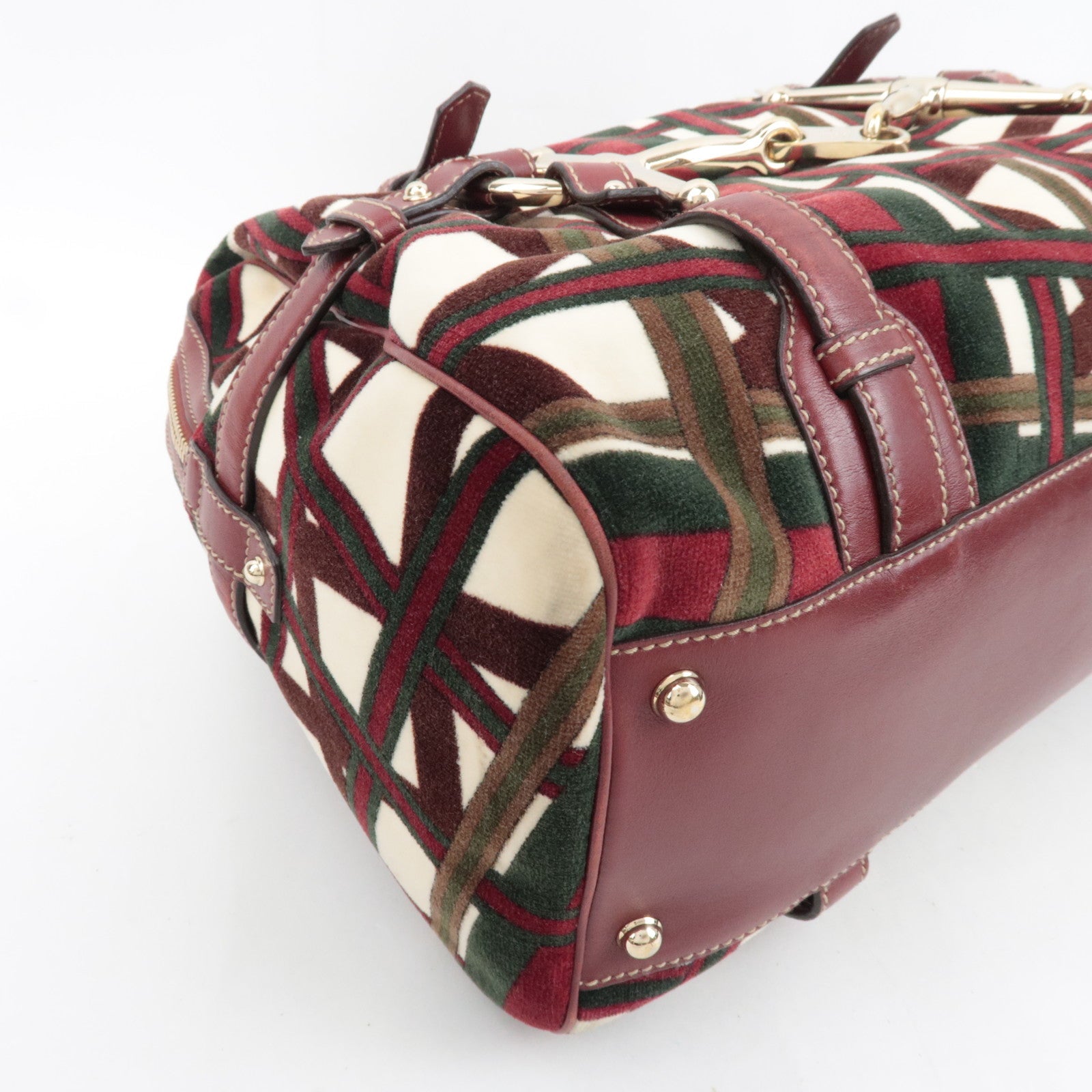 GUCCI Horsebit 85th Anniversary Boston Bag Velvet Brown Burgundy 163290 *Dust bag, Key Lock, Clochette