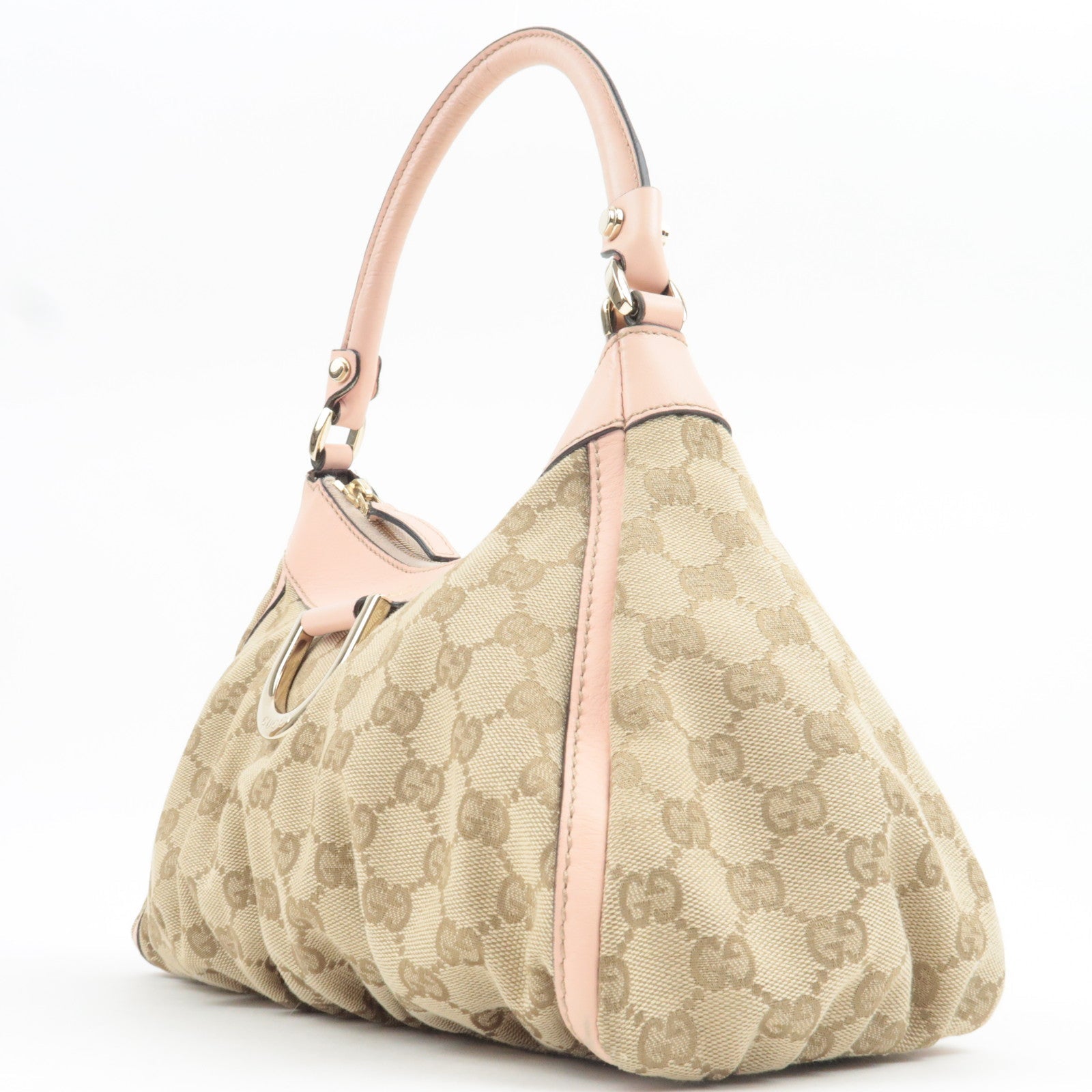 GUCCI Abby One Shoulder Bag GG Canvas Leather Beige Pink 190525 *Dust bag