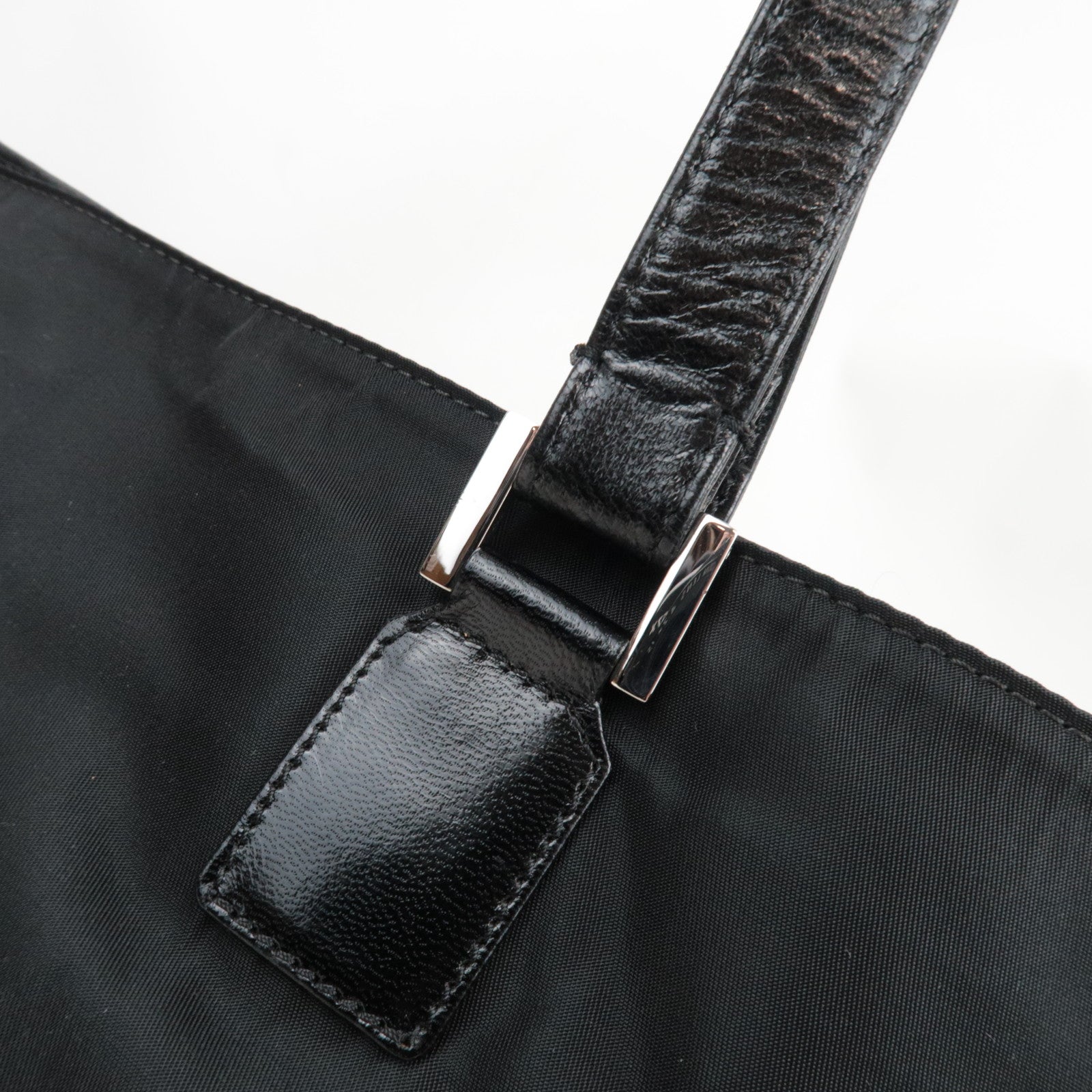 FENDI F Logo Tote Bag Nylon Leather Black