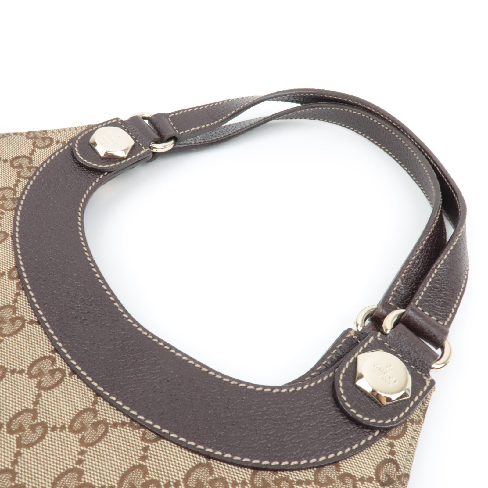 GUCCI Shoulder Bag GG Canvas Leather Beige Brown 154982