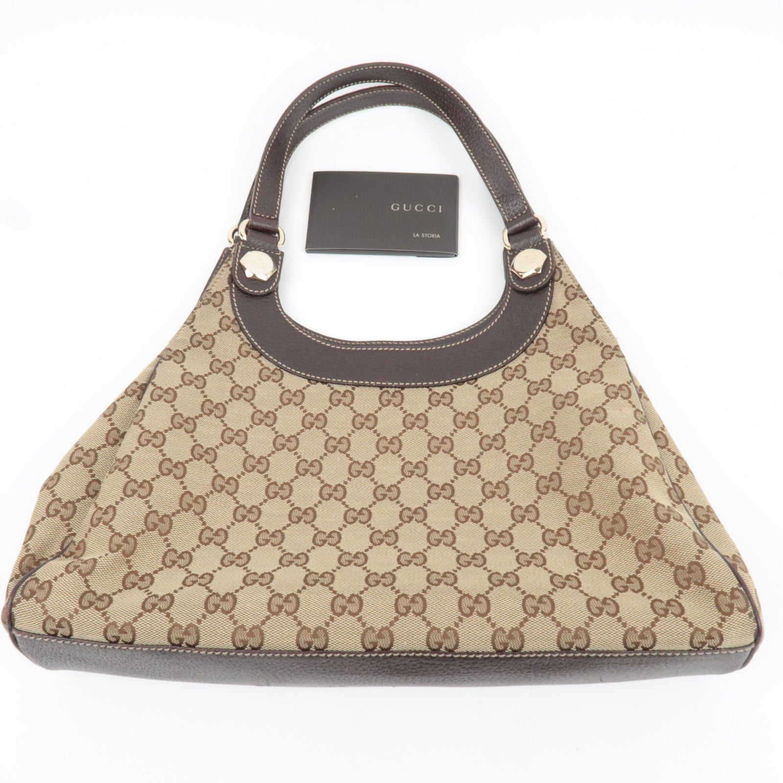 GUCCI Shoulder Bag GG Canvas Leather Beige Brown 154982