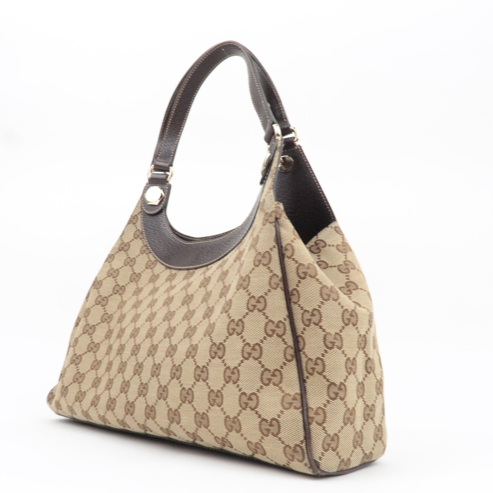 GUCCI Shoulder Bag GG Canvas Leather Beige Brown 154982