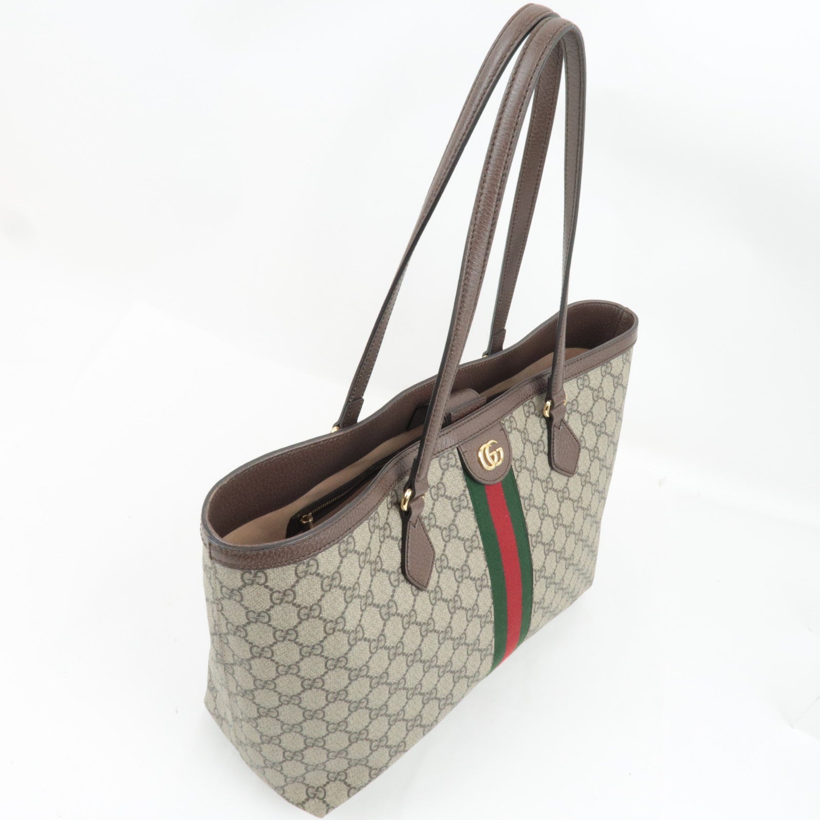 GUCCI Sherry Ophidia Medium Tote Bag GG Supreme Leather Beige Brown 631685