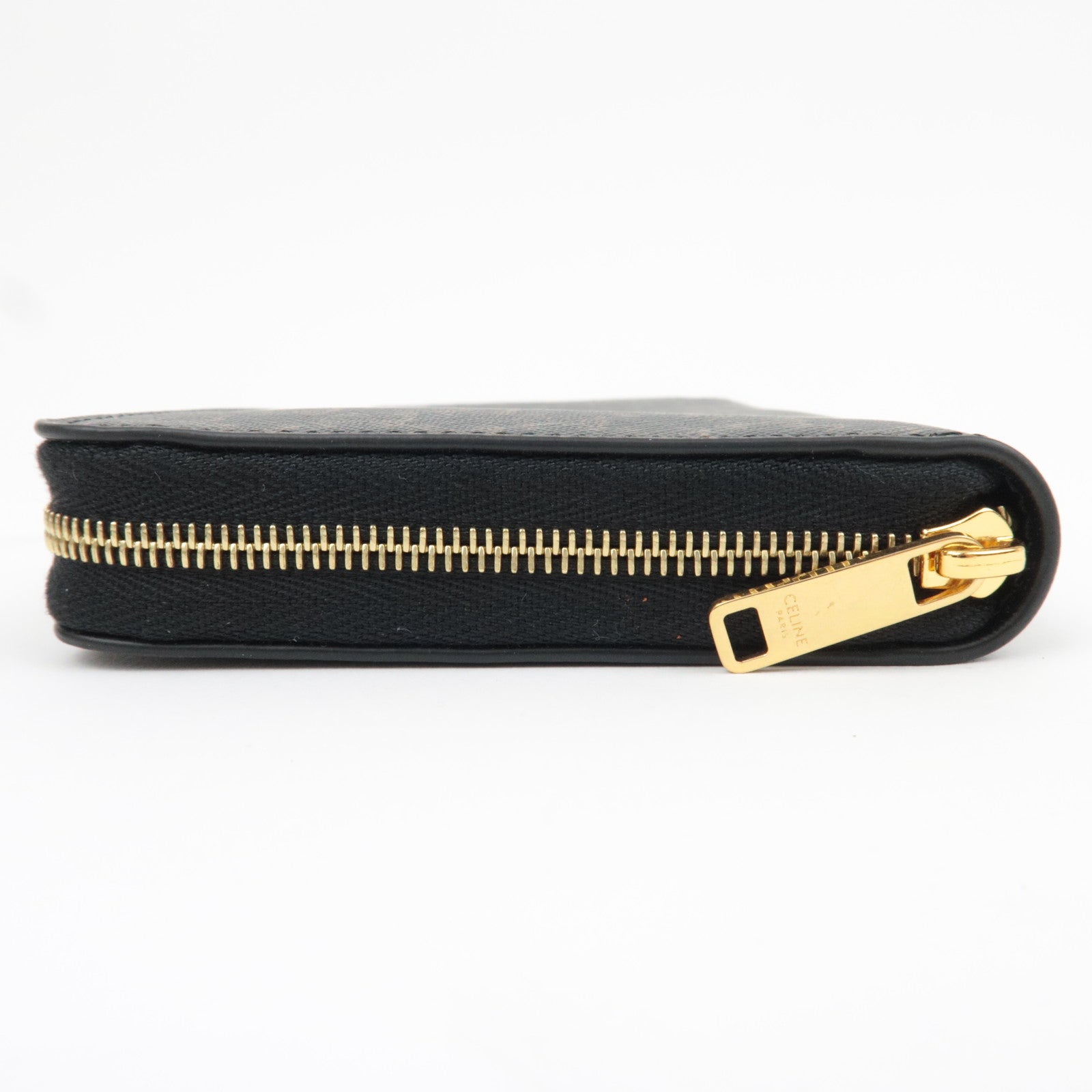 CELINE Triomphe Round Zipper Long Wallet PVC Black