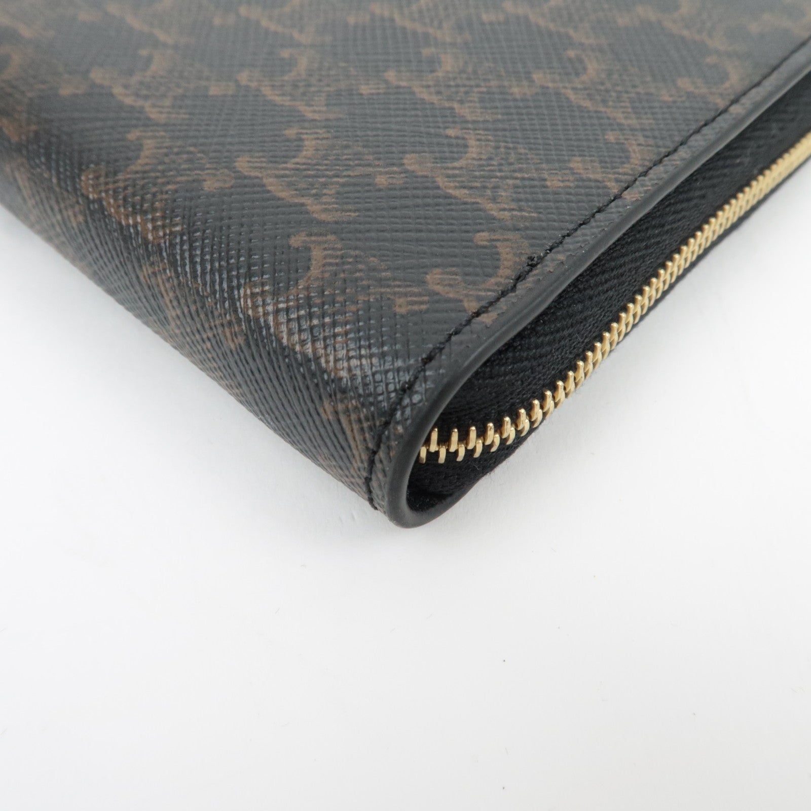 CELINE Triomphe Round Zipper Long Wallet PVC Black