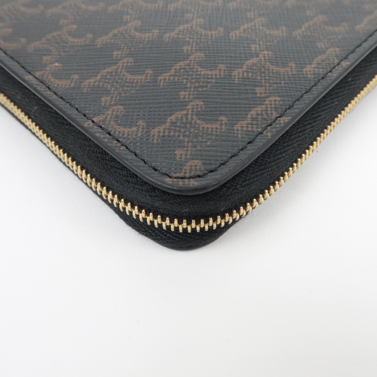 CELINE Triomphe Round Zipper Long Wallet PVC Black