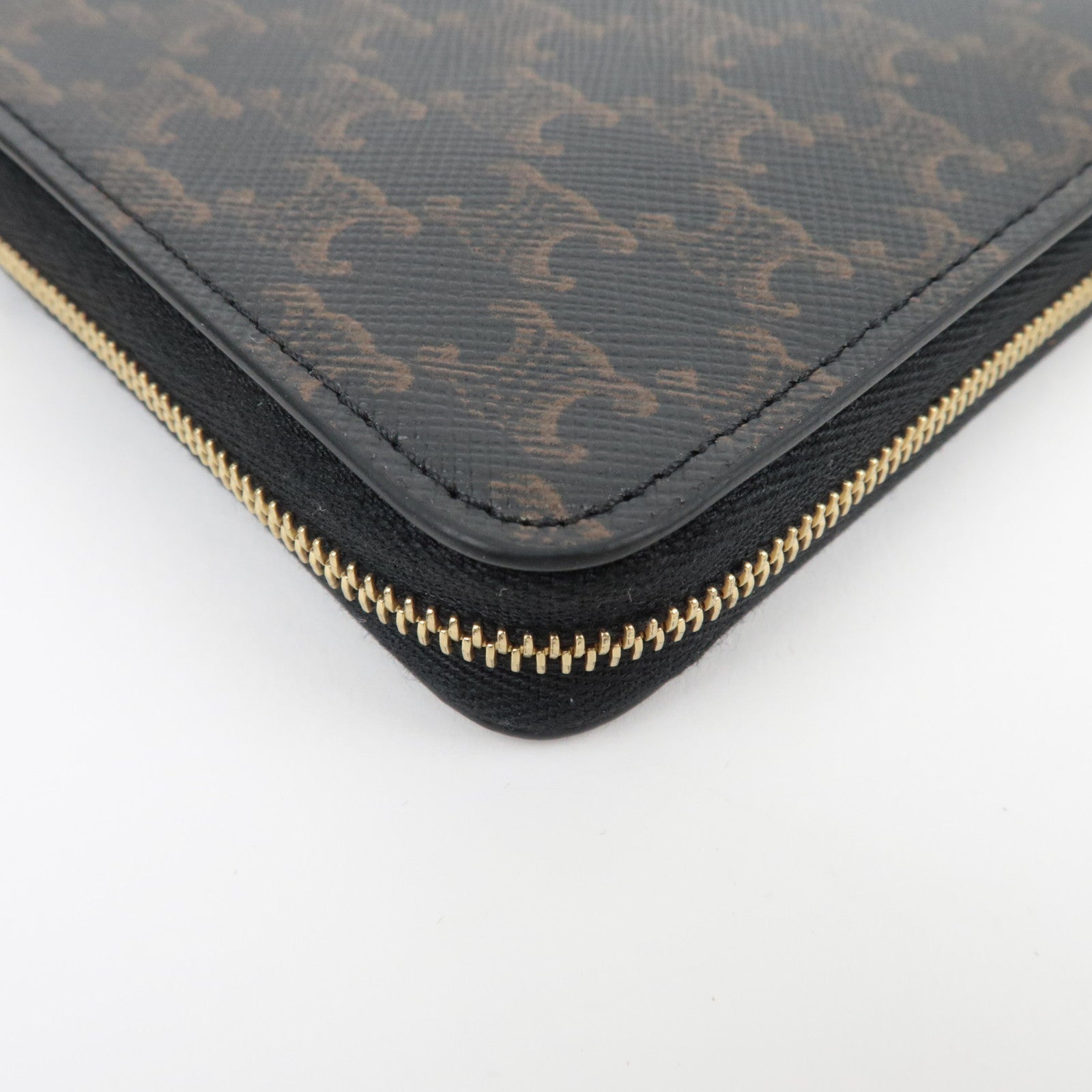 CELINE Triomphe Round Zipper Long Wallet PVC Black