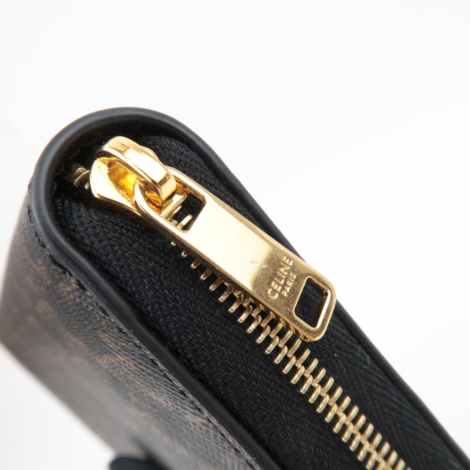 CELINE Triomphe Round Zipper Long Wallet PVC Black