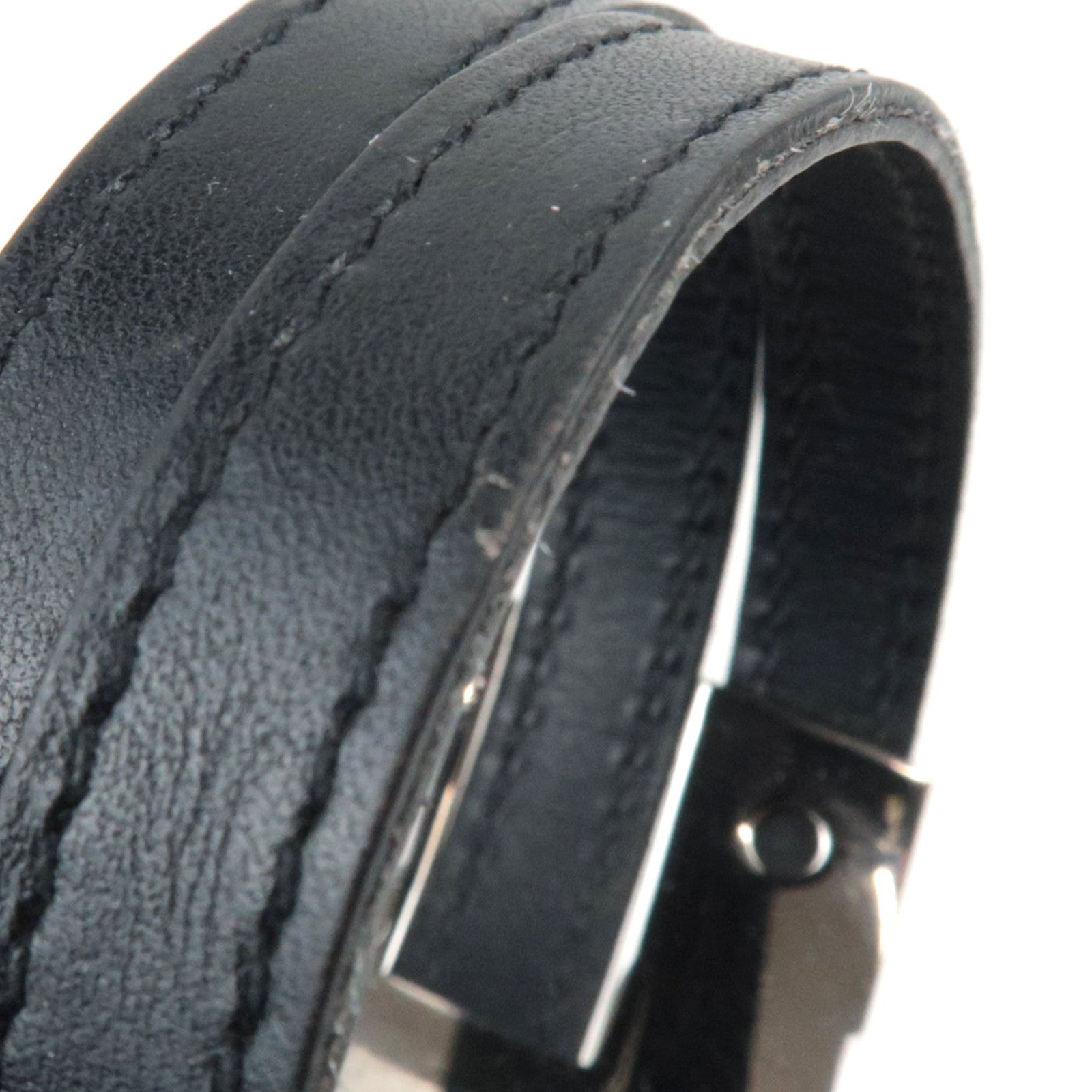 HERMES pousse-pousse MM Bracelet G Stamp (2003) Leather Black Silver HDW