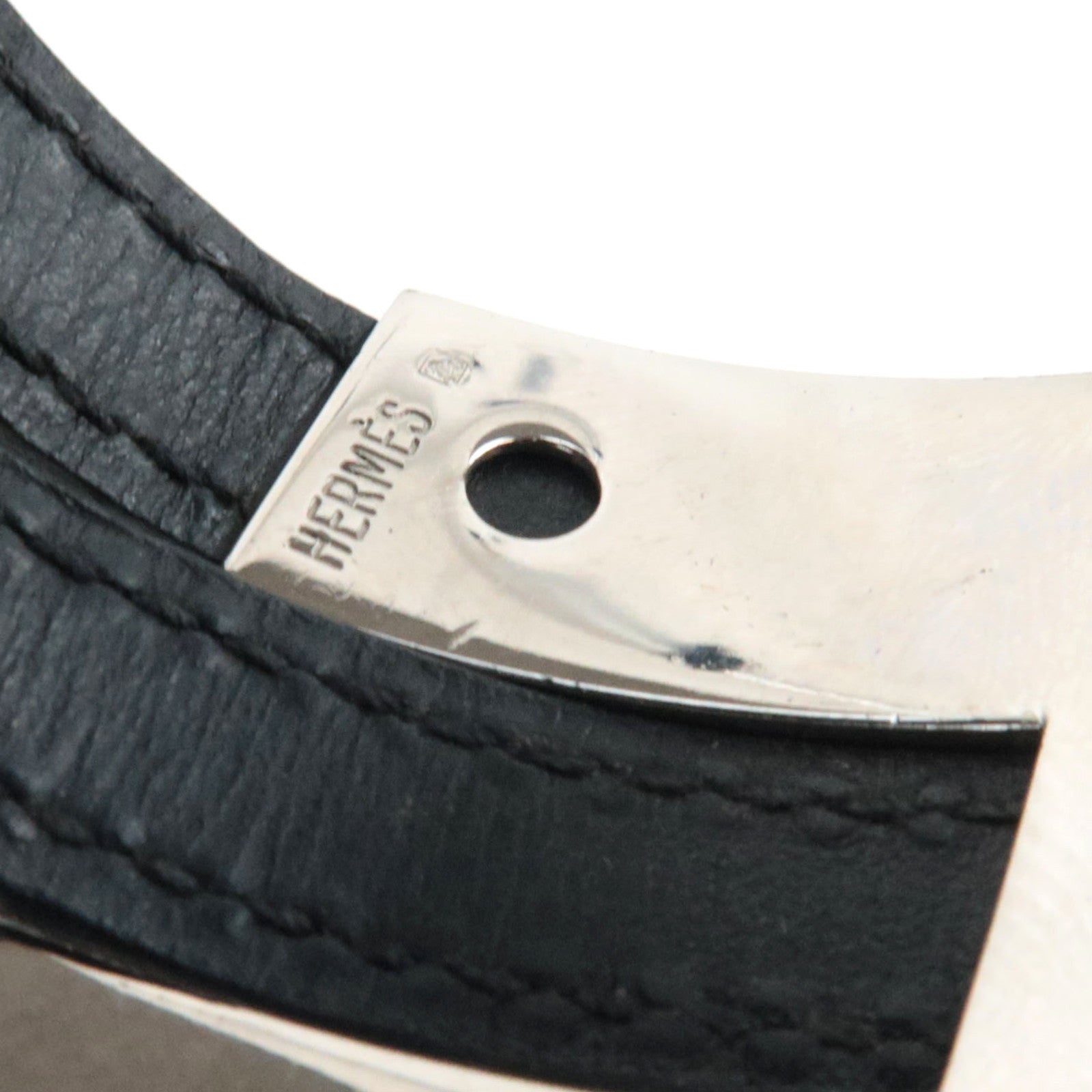 HERMES pousse-pousse MM Bracelet G Stamp (2003) Leather Black Silver HDW