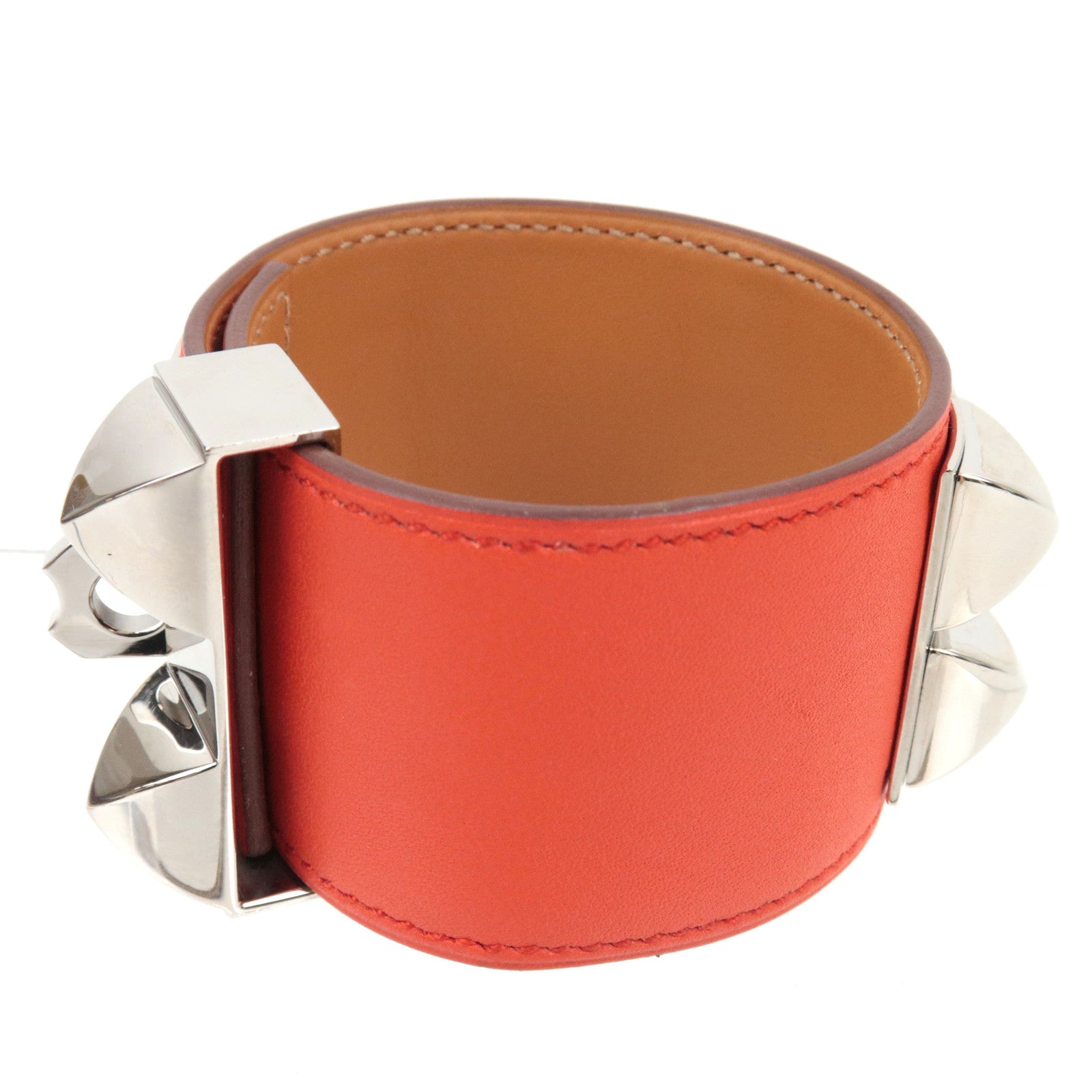 HERMES Collier De Chien Bracelet Q Stamp (2013) Swift Orange Silver HDW