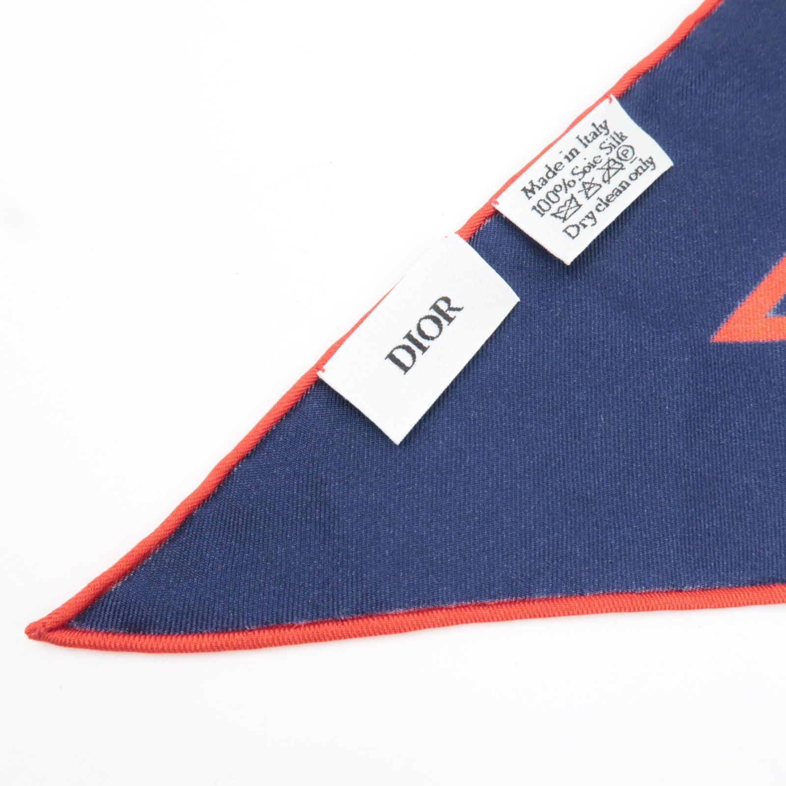 Christian Dior Triangle Scarf Heart Print 100% Silk Navy Red