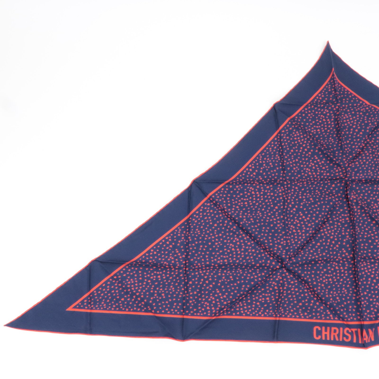 Christian Dior Triangle Scarf Heart Print 100% Silk Navy Red