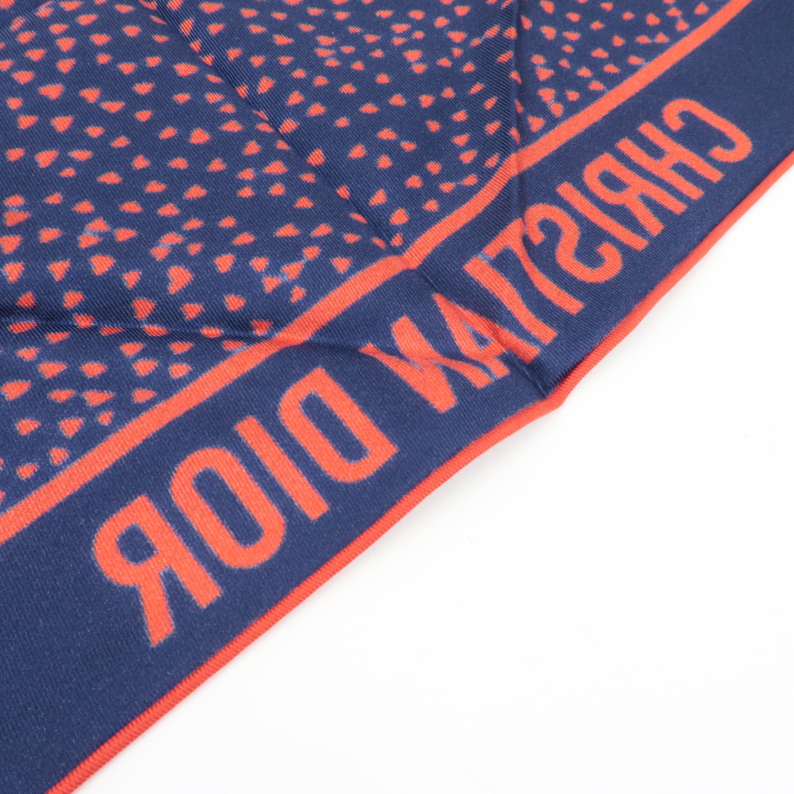 Christian Dior Triangle Scarf Heart Print 100% Silk Navy Red