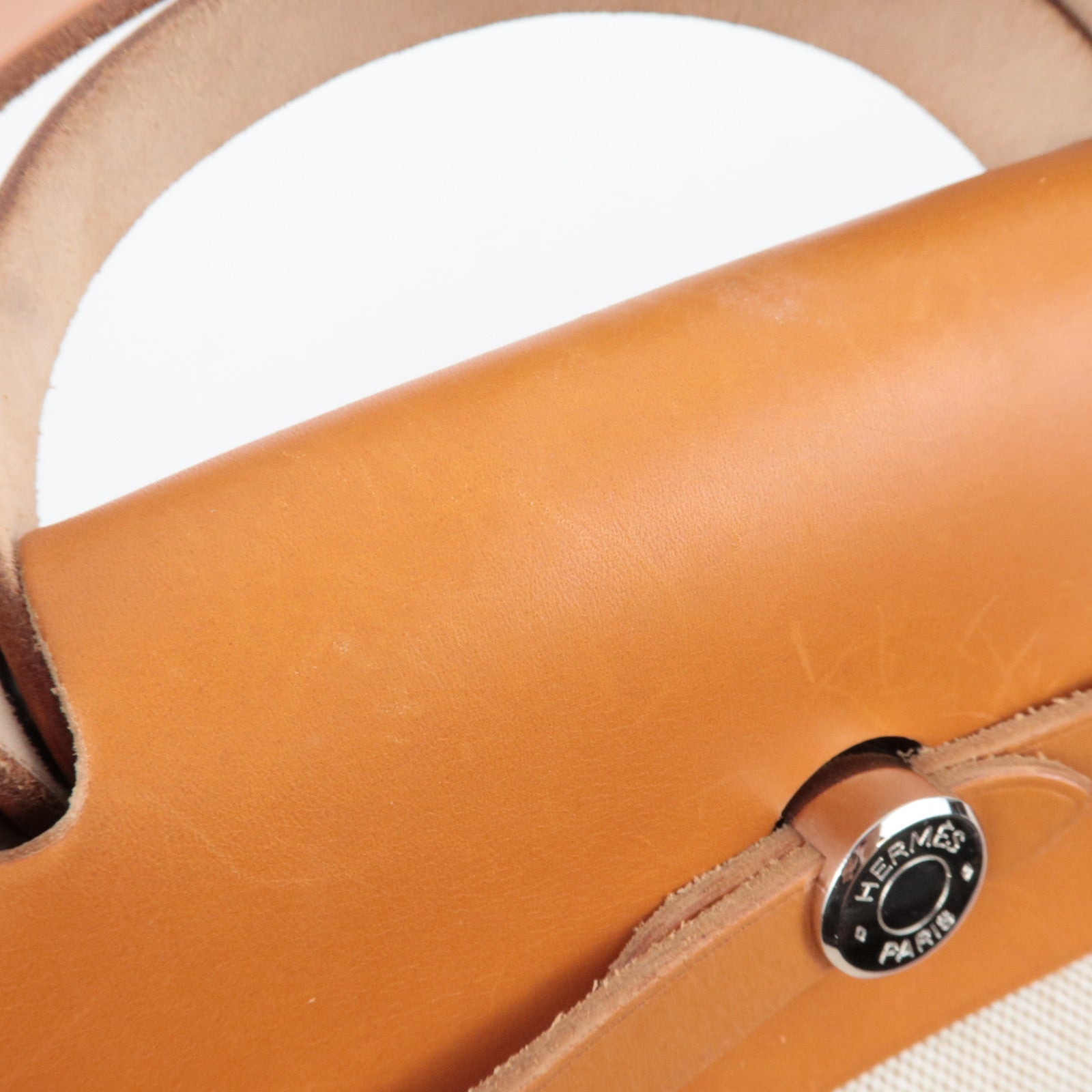 HERMES Her Bag MM □C Stamp (1999) Toile H Leather Beige Brown *Box, Dust bag, Clochette, Key Lock, Spare bag