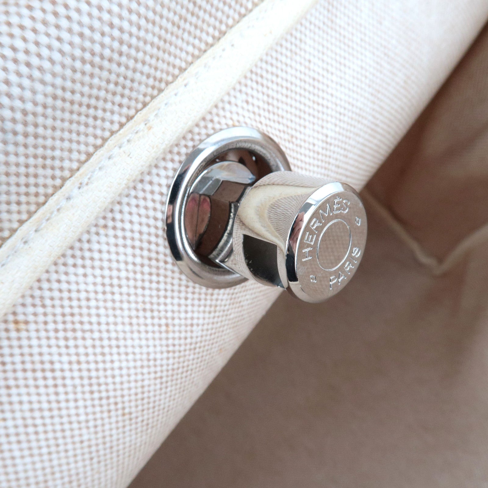 HERMES Her Bag MM □C Stamp (1999) Toile H Leather Beige Brown *Box, Dust bag, Clochette, Key Lock, Spare bag