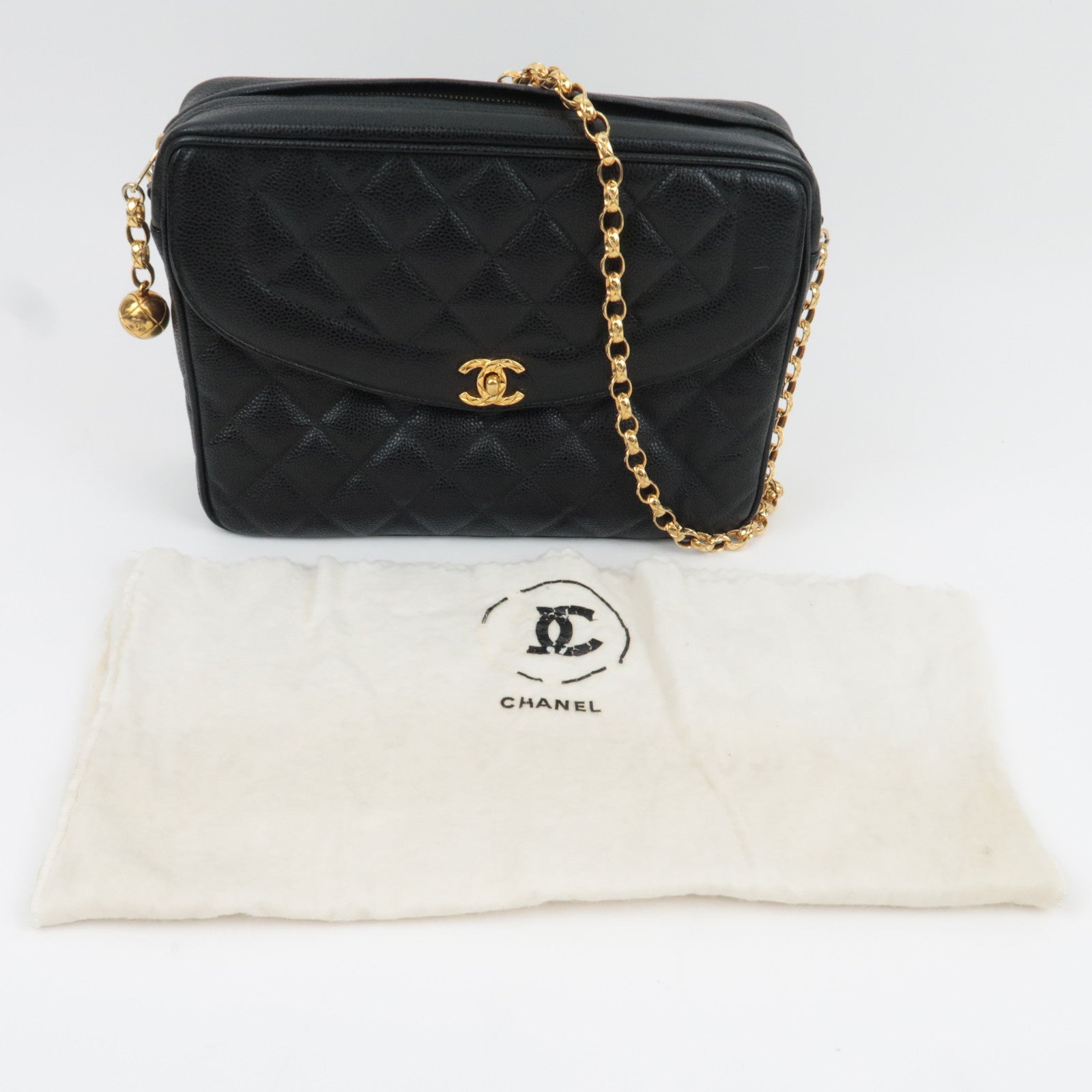 CHANEL Matelasse Diana Bijoux Chain Shoulder Bag Caviar Skin Black Gold HDW 2972953 *Dust bag