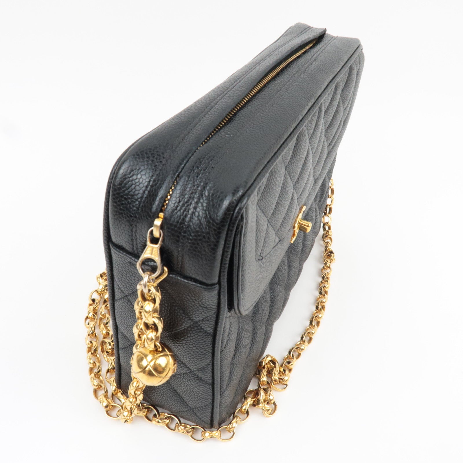 CHANEL Matelasse Diana Bijoux Chain Shoulder Bag Caviar Skin Black Gold HDW 2972953 *Dust bag