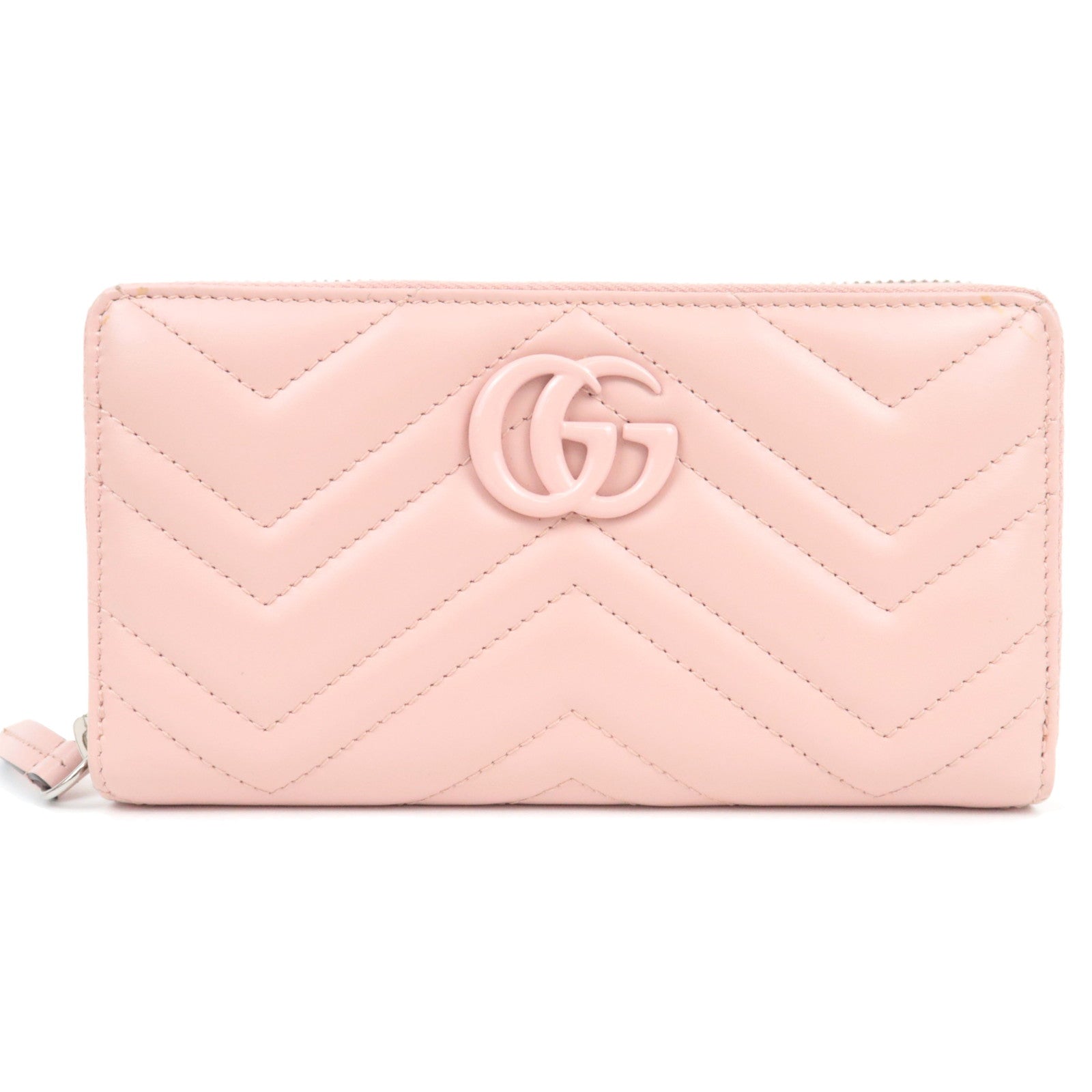 GUCCI GG Marmont Round Zip Long Wallet Leather Pink 443123 *Box, Dust bag79159