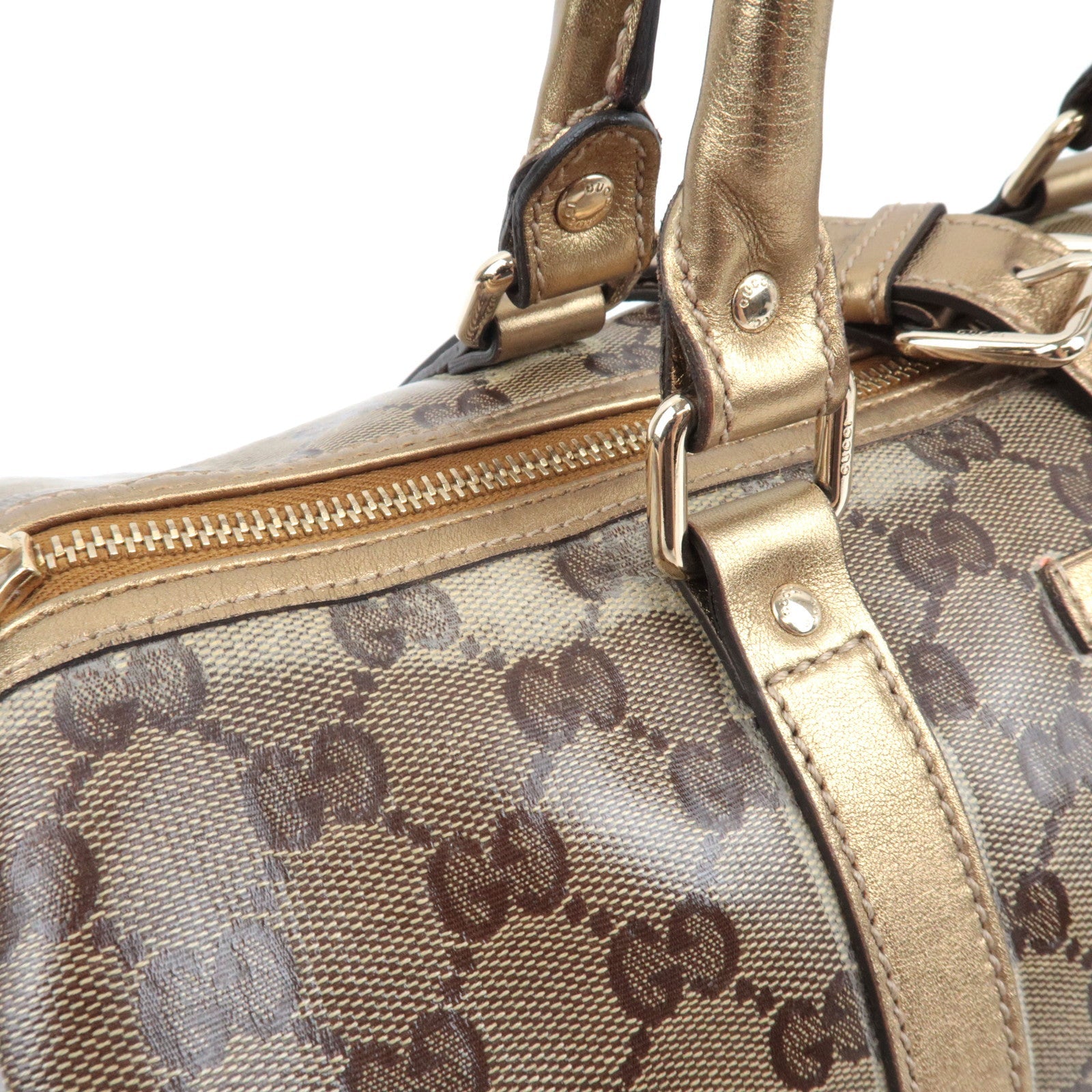 GUCCI GG Crystal 2Way Boston Bag Beige Gold 203696