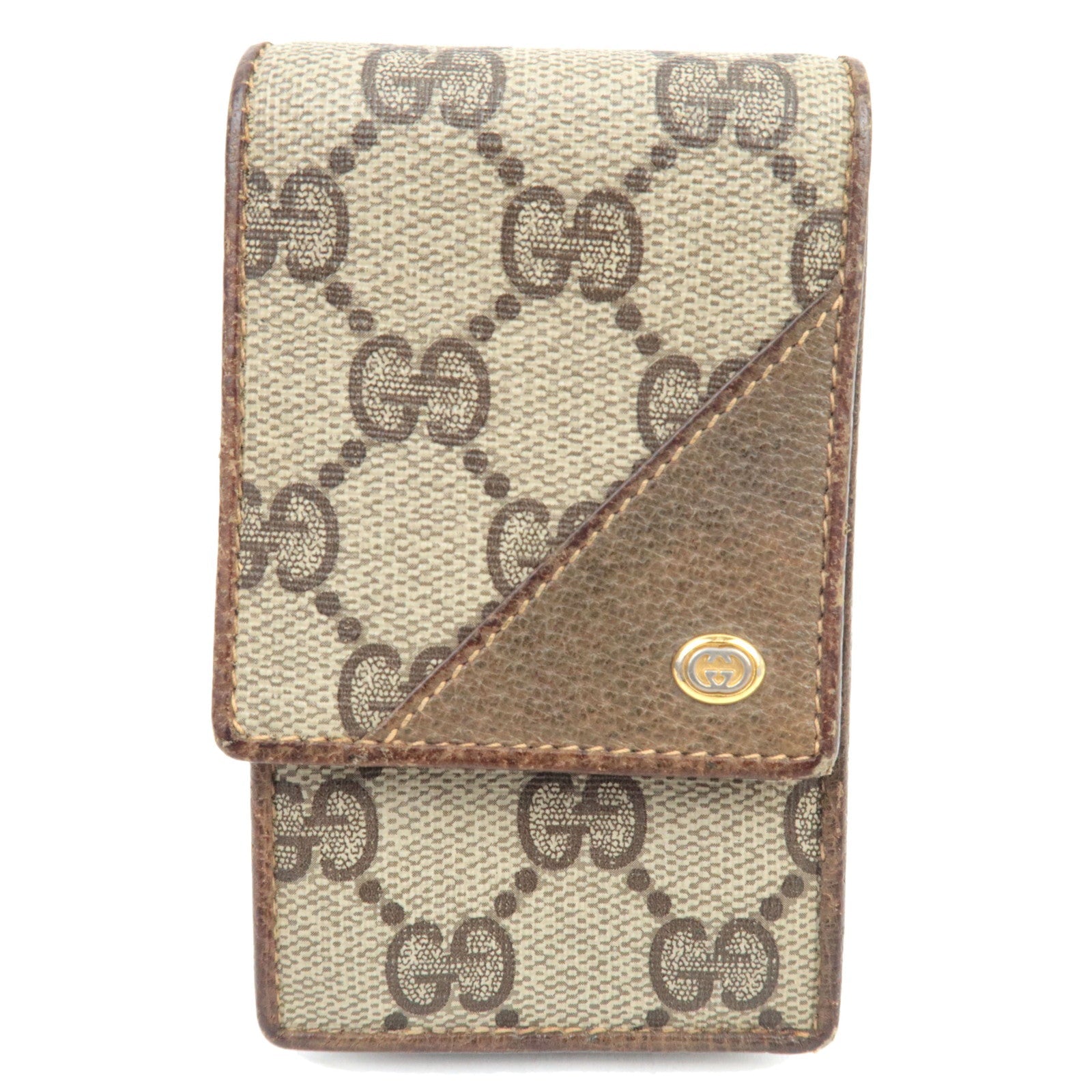 GUCCI Mini Pouch Cigarette Case GG Plus Leather Beige Brown 904.03.71679283