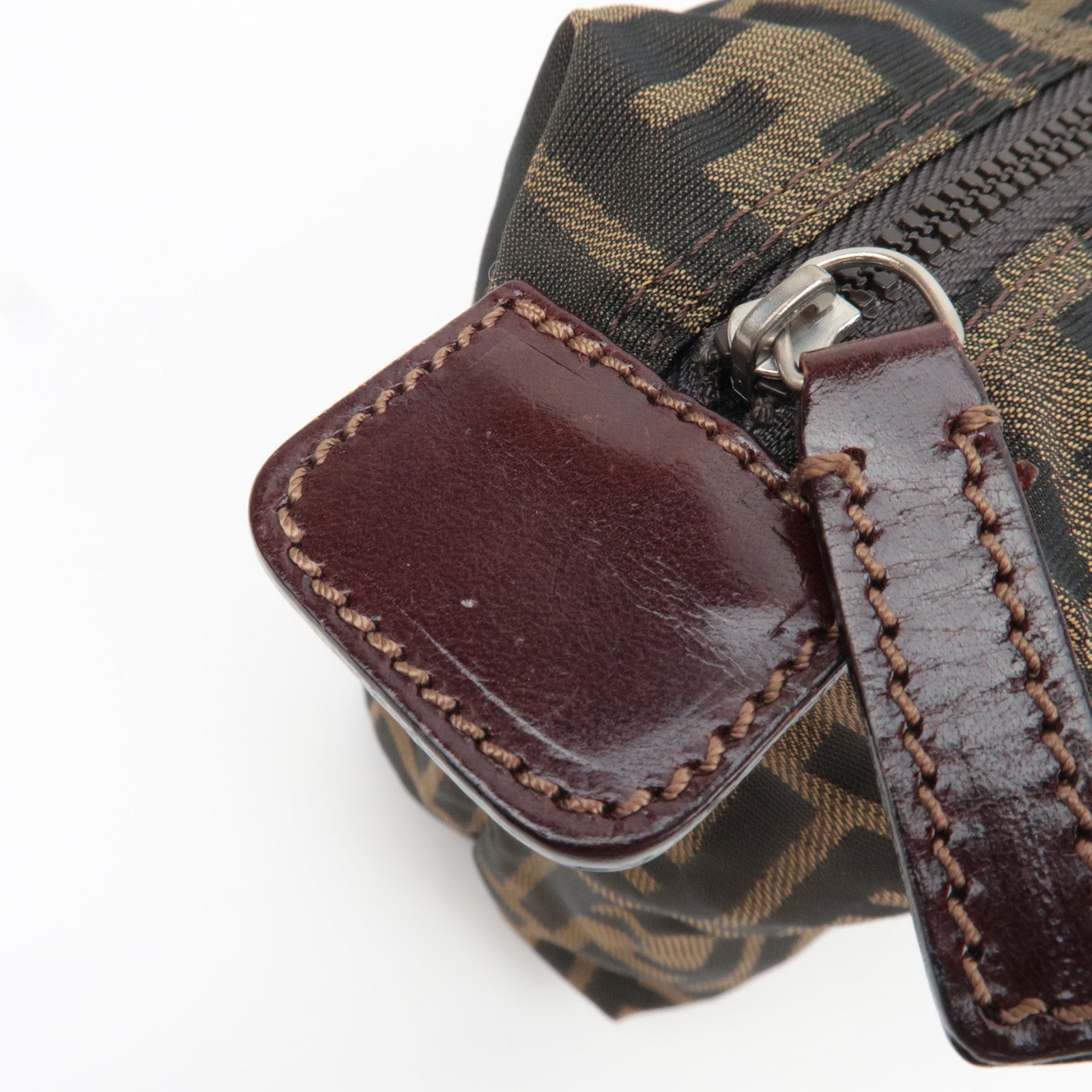 FENDI Zucca Cosmetic Pouch Canvas Leather Brown Black 26545