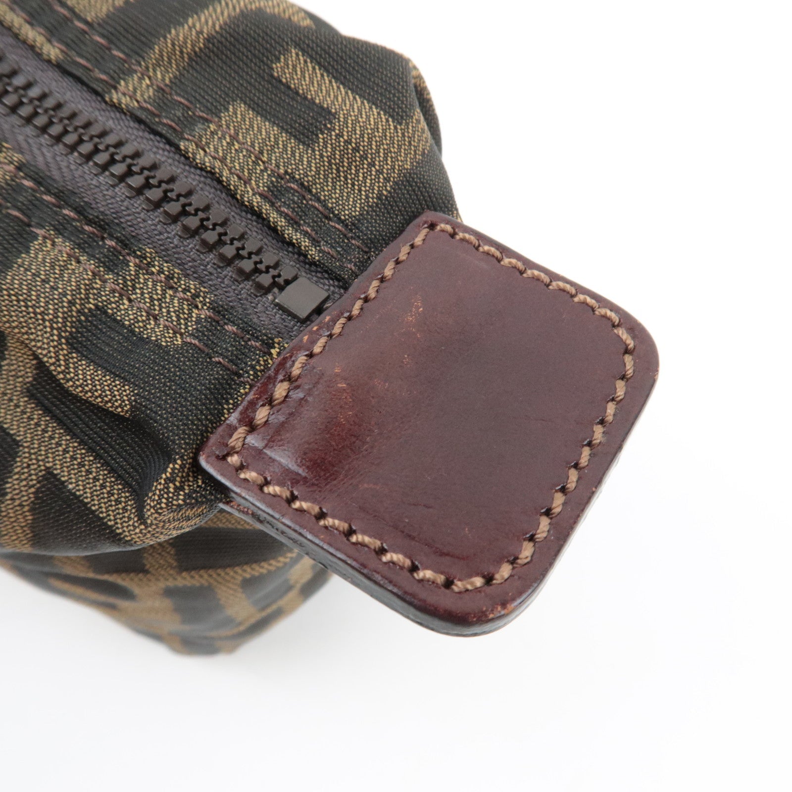 FENDI Zucca Cosmetic Pouch Canvas Leather Brown Black 26545
