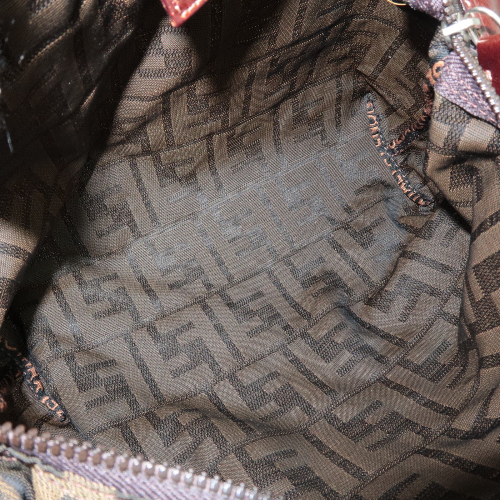 FENDI Zucca Cosmetic Pouch Canvas Leather Brown Black 26545