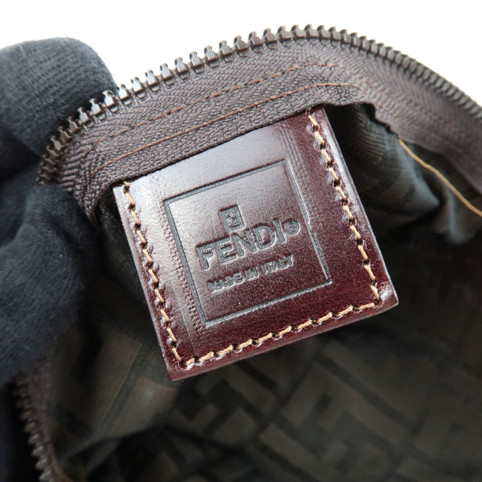 FENDI Zucca Cosmetic Pouch Canvas Leather Brown Black 26545