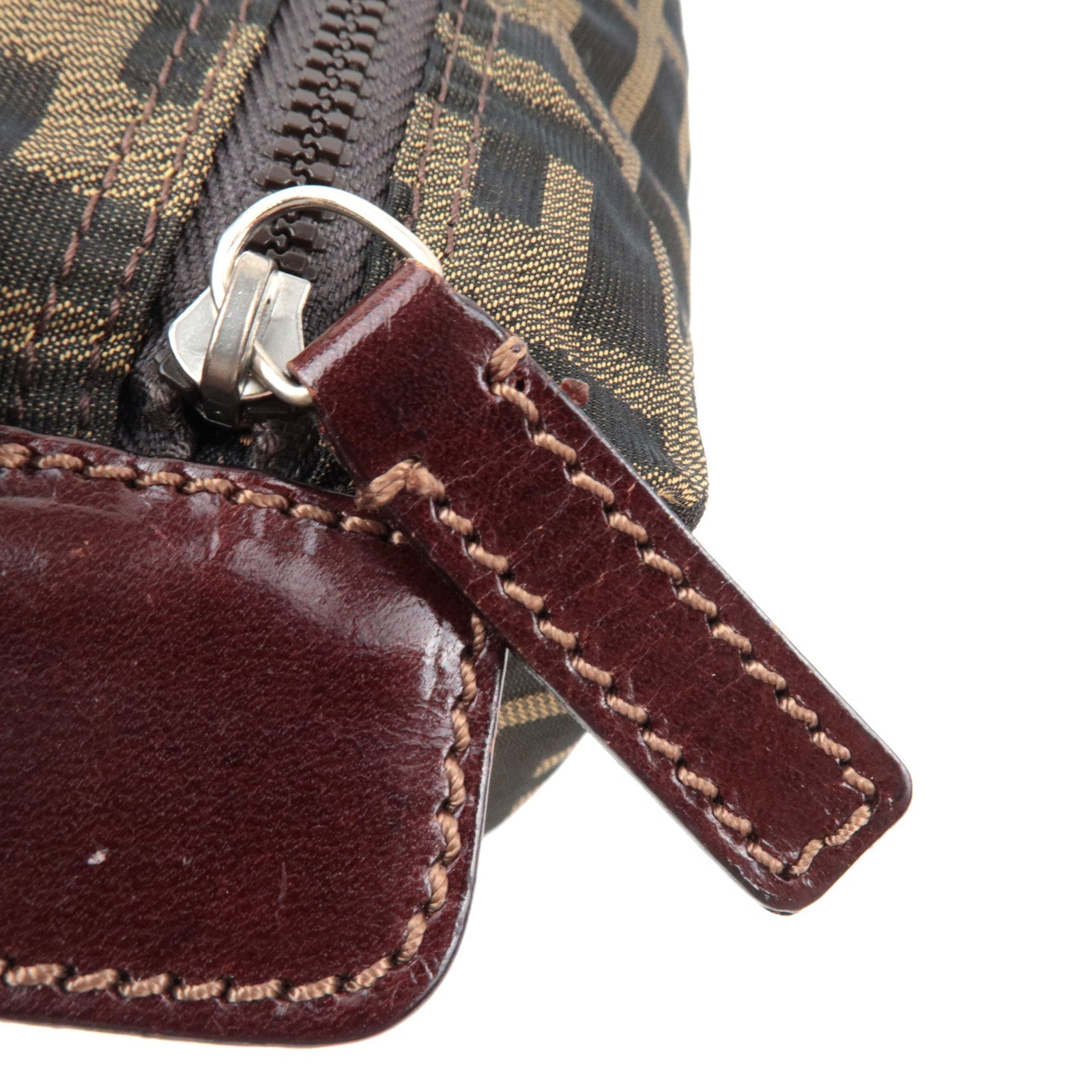 FENDI Zucca Cosmetic Pouch Canvas Leather Brown Black 26545