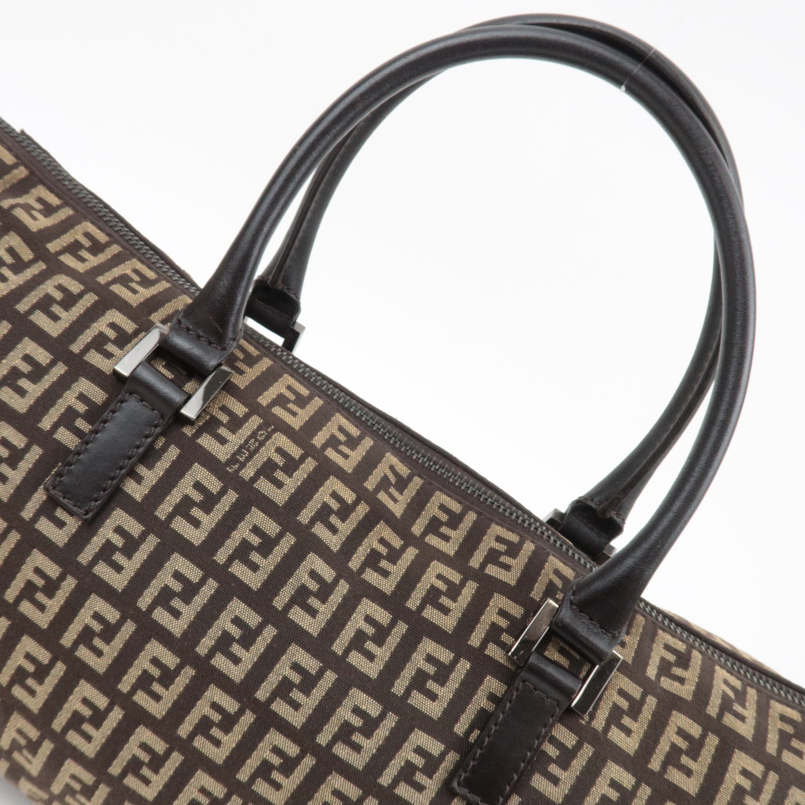 FENDI Zucchino Handbag Canvas Leather Brown Beige 8BN089