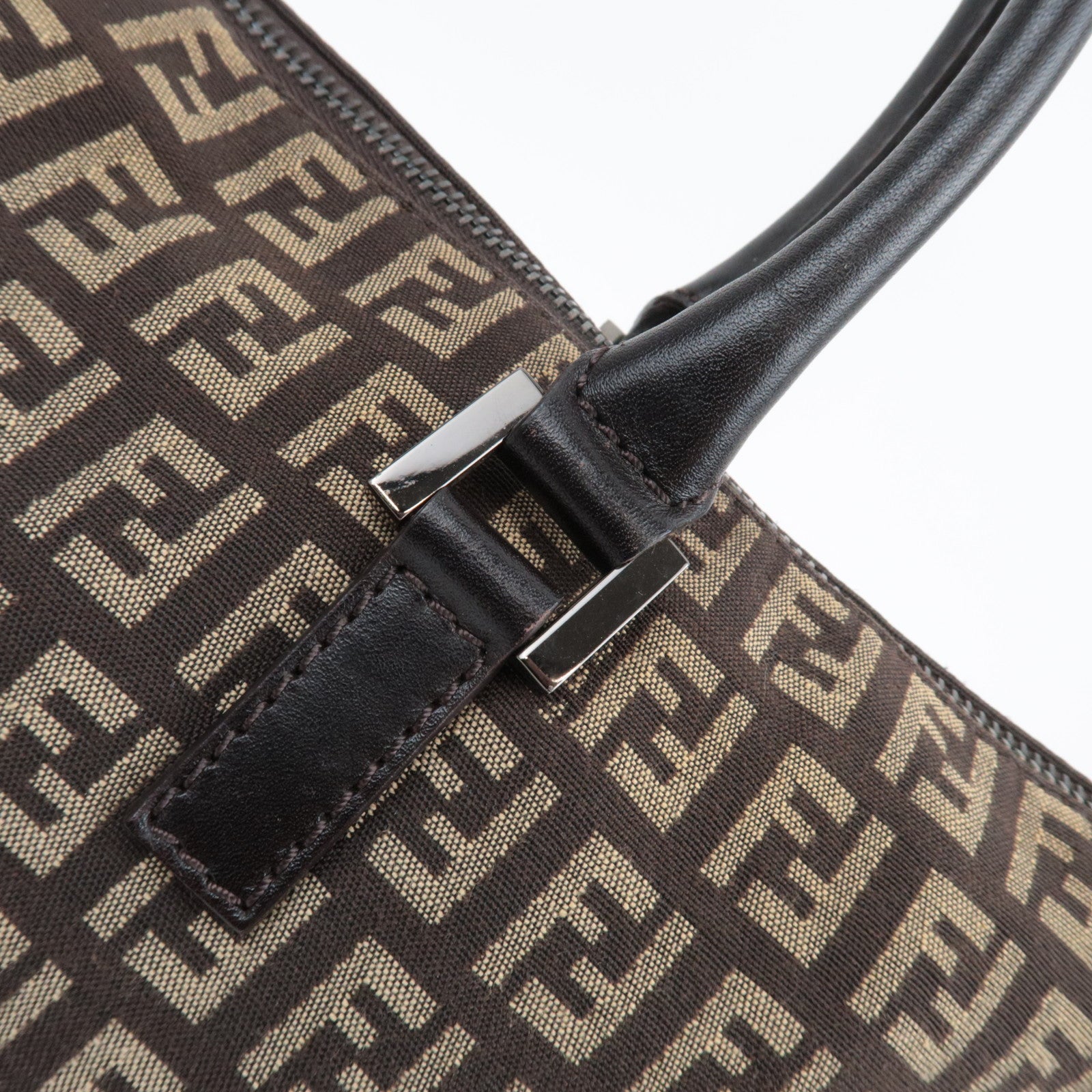 FENDI Zucchino Handbag Canvas Leather Brown Beige 8BN089