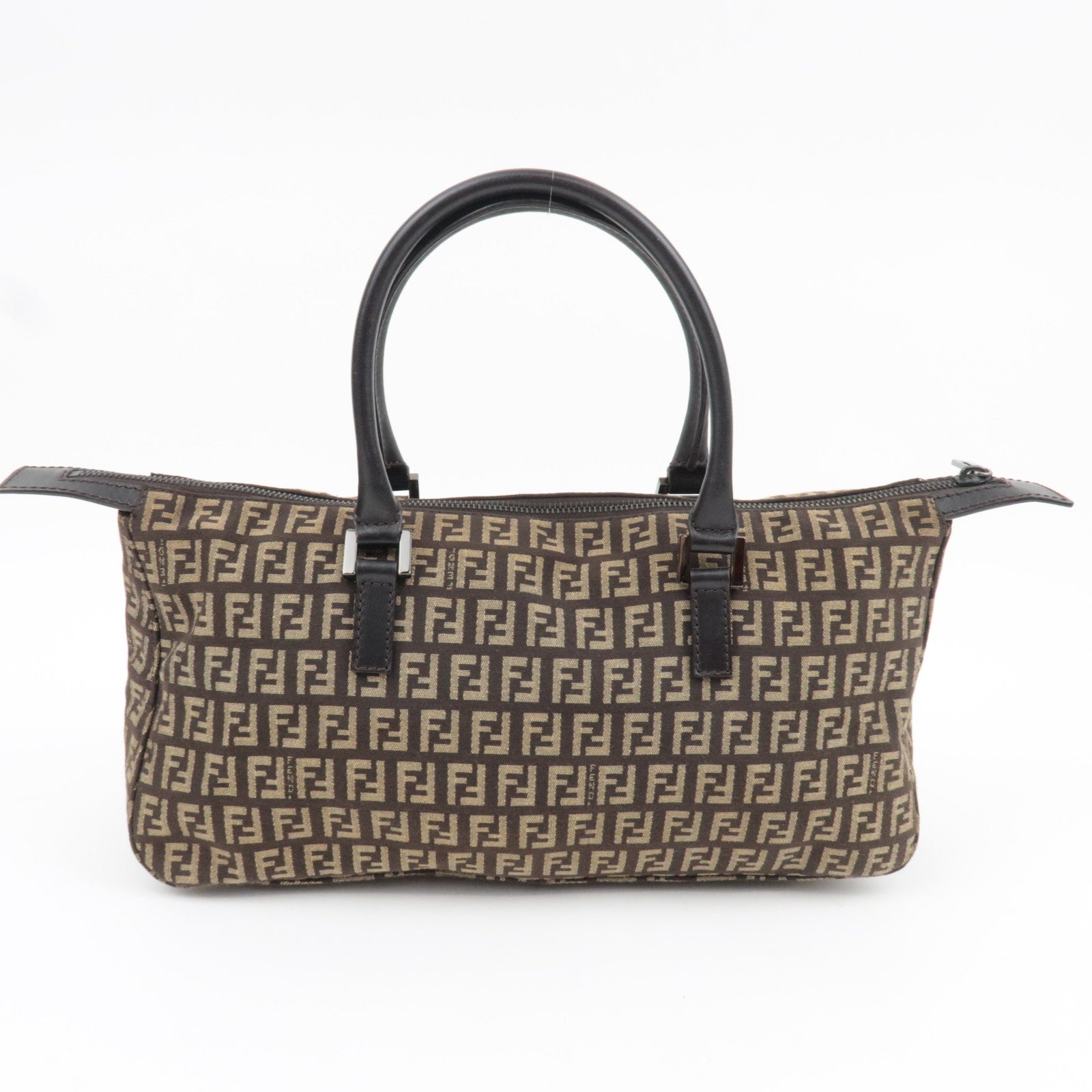 FENDI Zucchino Handbag Canvas Leather Brown Beige 8BN089