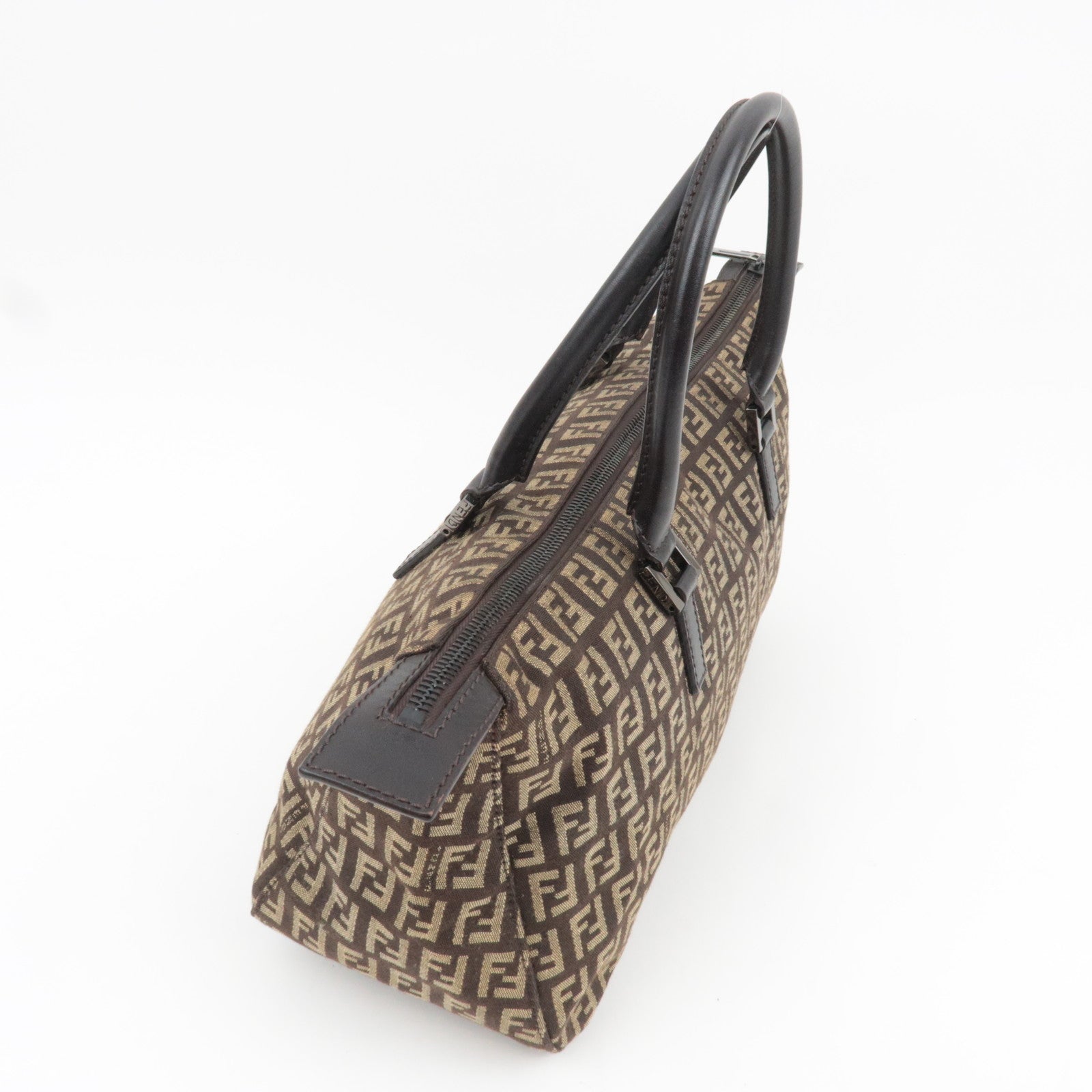 FENDI Zucchino Handbag Canvas Leather Brown Beige 8BN089