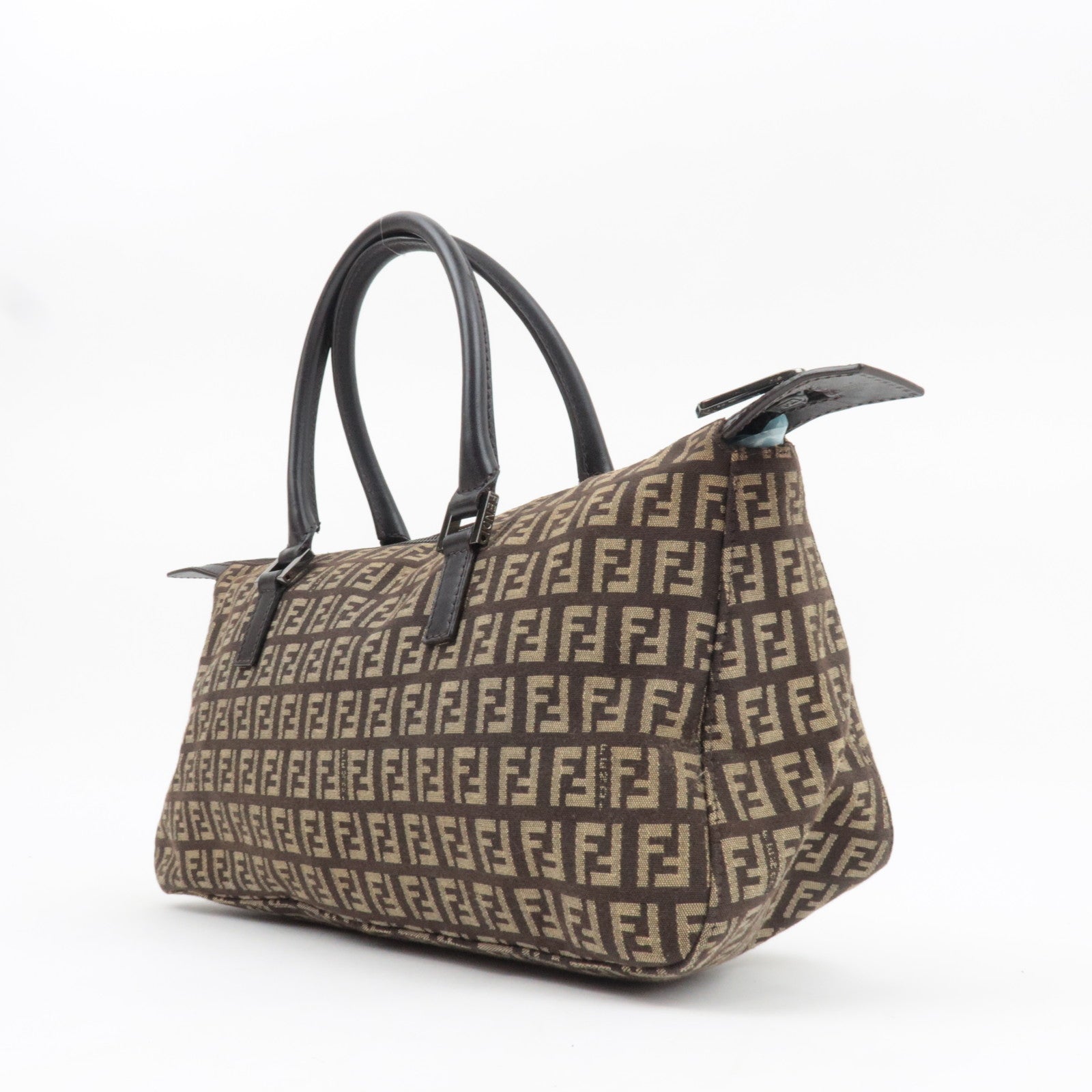 FENDI Zucchino Handbag Canvas Leather Brown Beige 8BN089