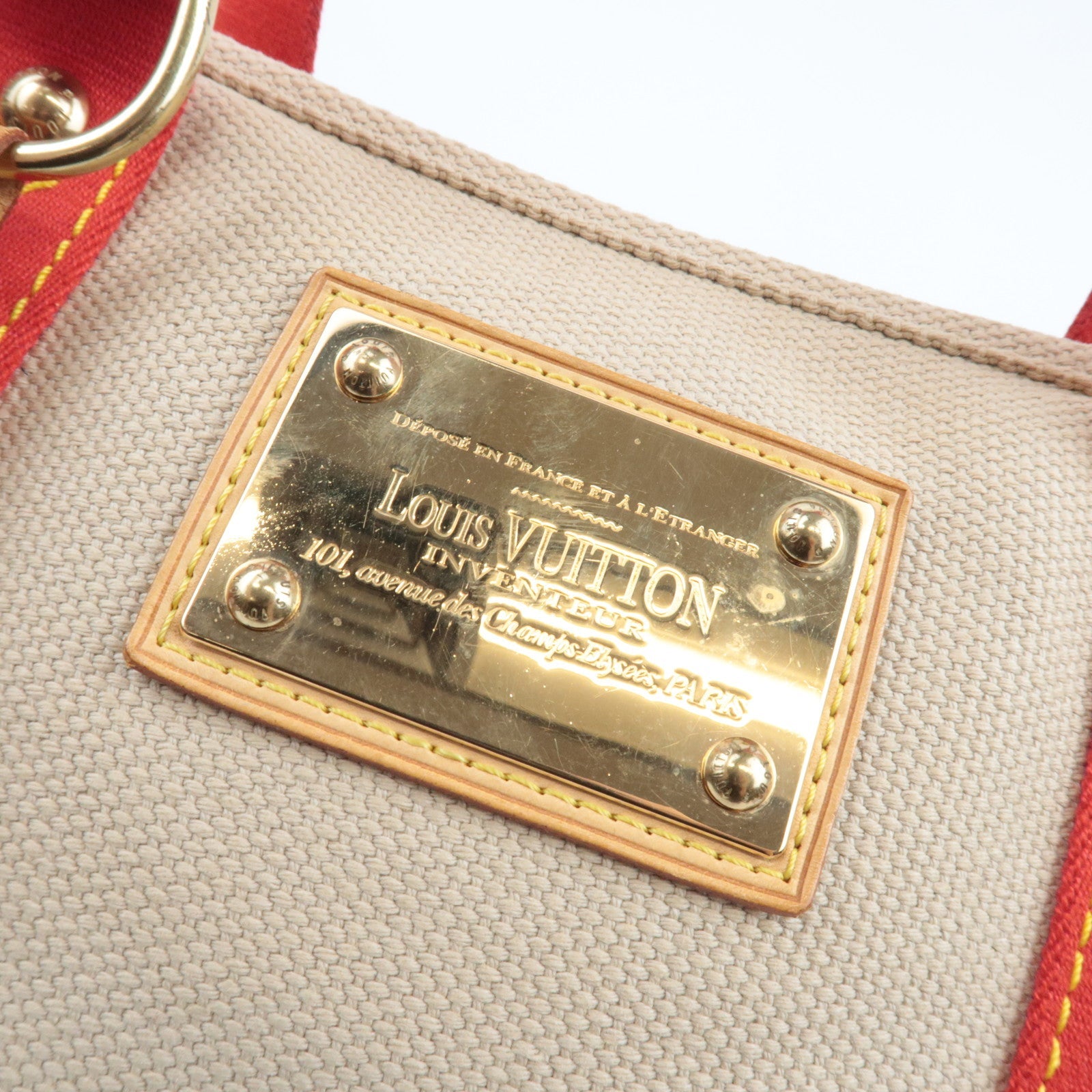 Louis Vuitton Antigua Cabas MM Tote Bag Canvas Beige Red M40035 SP0035 *Name tag