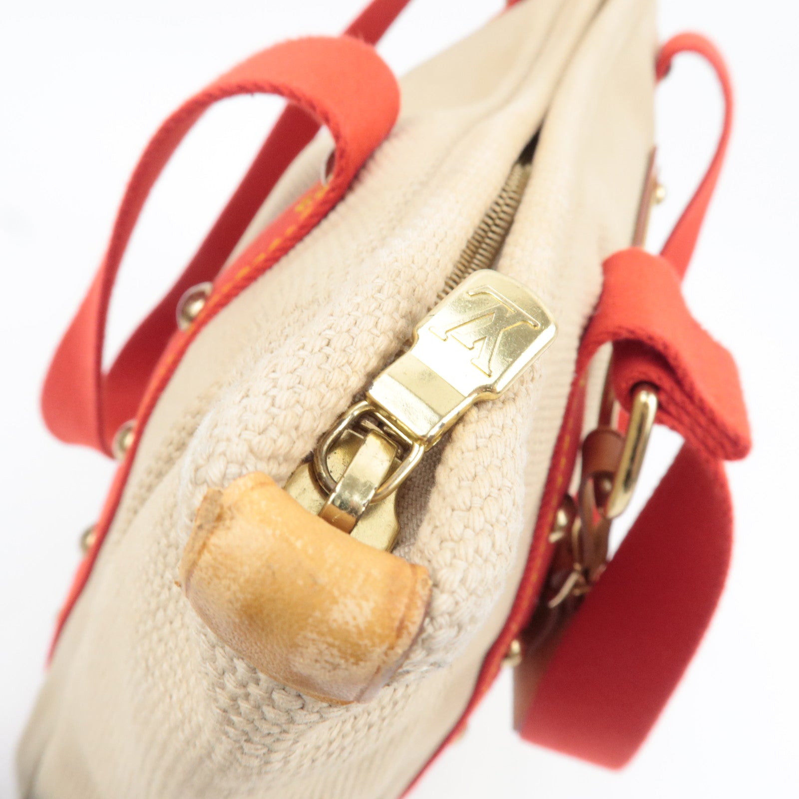 Louis Vuitton Antigua Cabas MM Tote Bag Canvas Beige Red M40035 SP0035 *Name tag