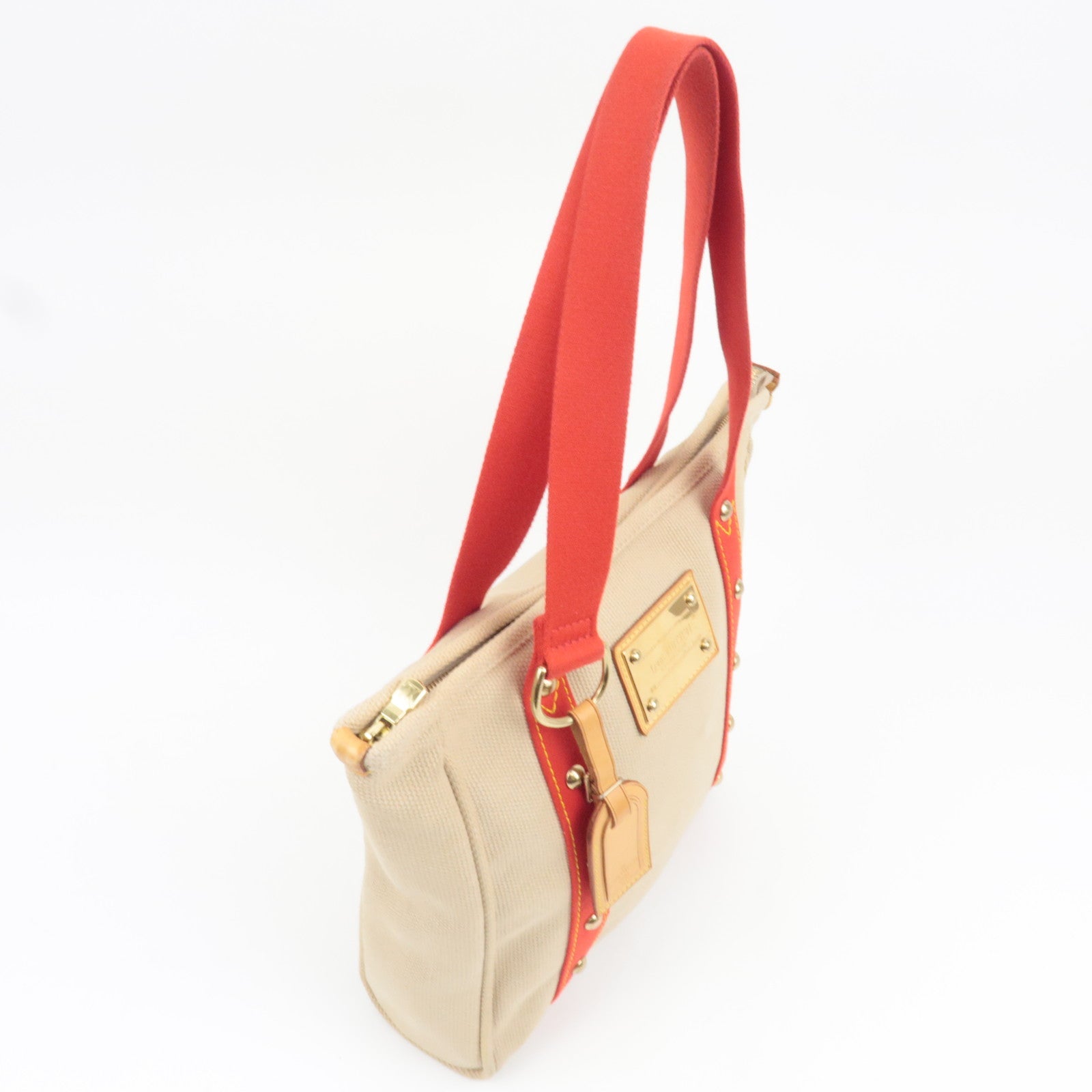 Louis Vuitton Antigua Cabas MM Tote Bag Canvas Beige Red M40035 SP0035 *Name tag