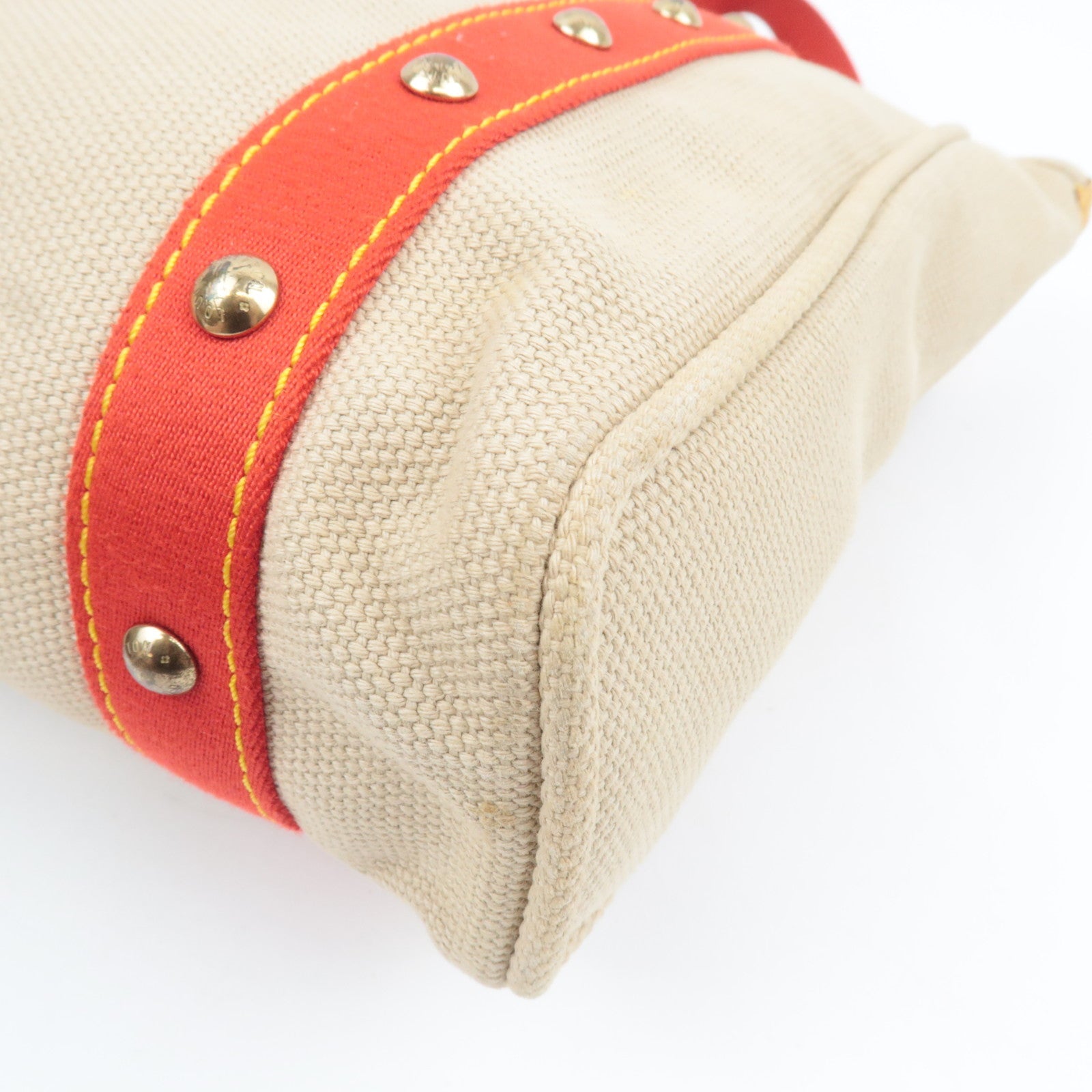 Louis Vuitton Antigua Cabas MM Tote Bag Canvas Beige Red M40035 SP0035 *Name tag