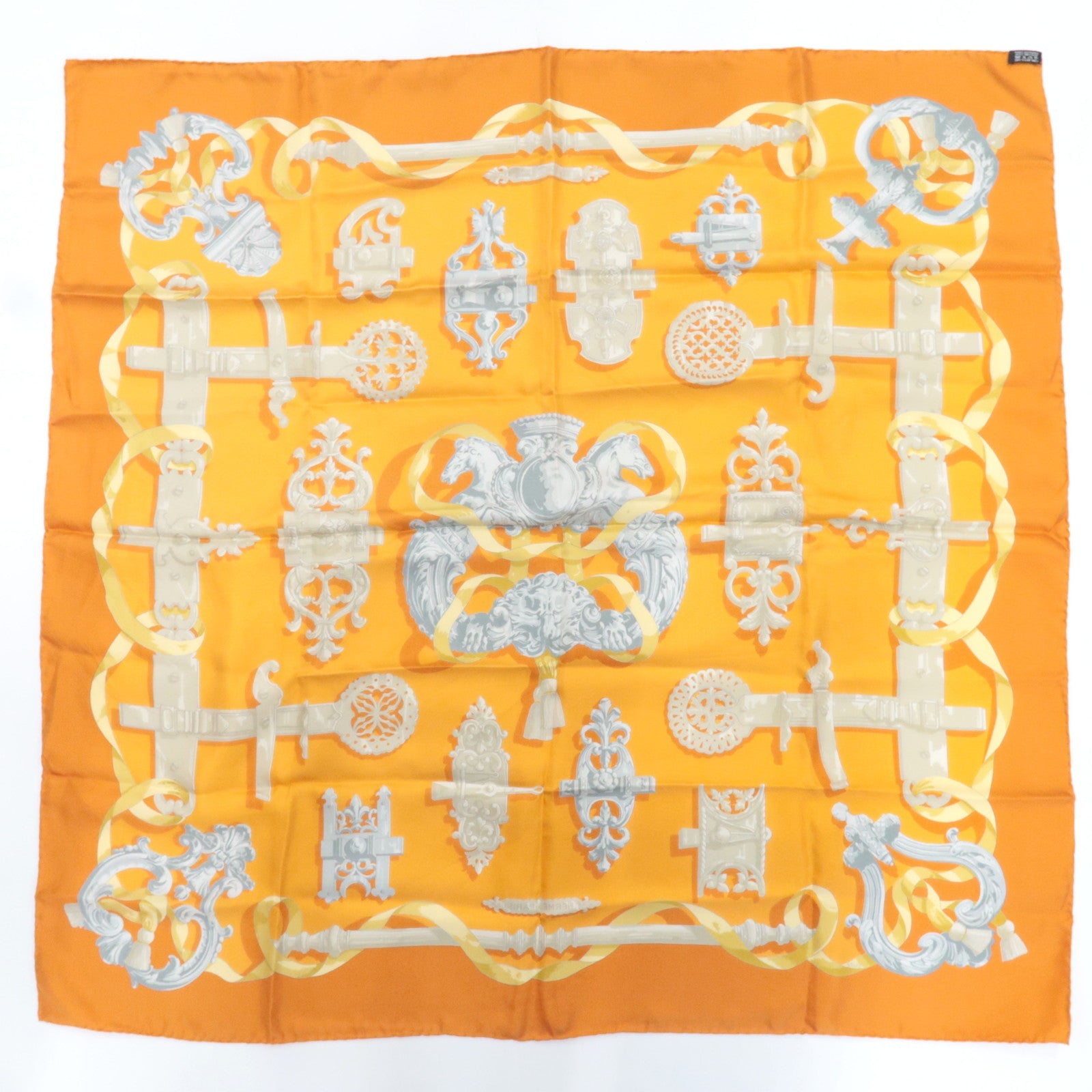 HERMES Carre 90 Scarf FERRONNERIE 100% Silk Orange