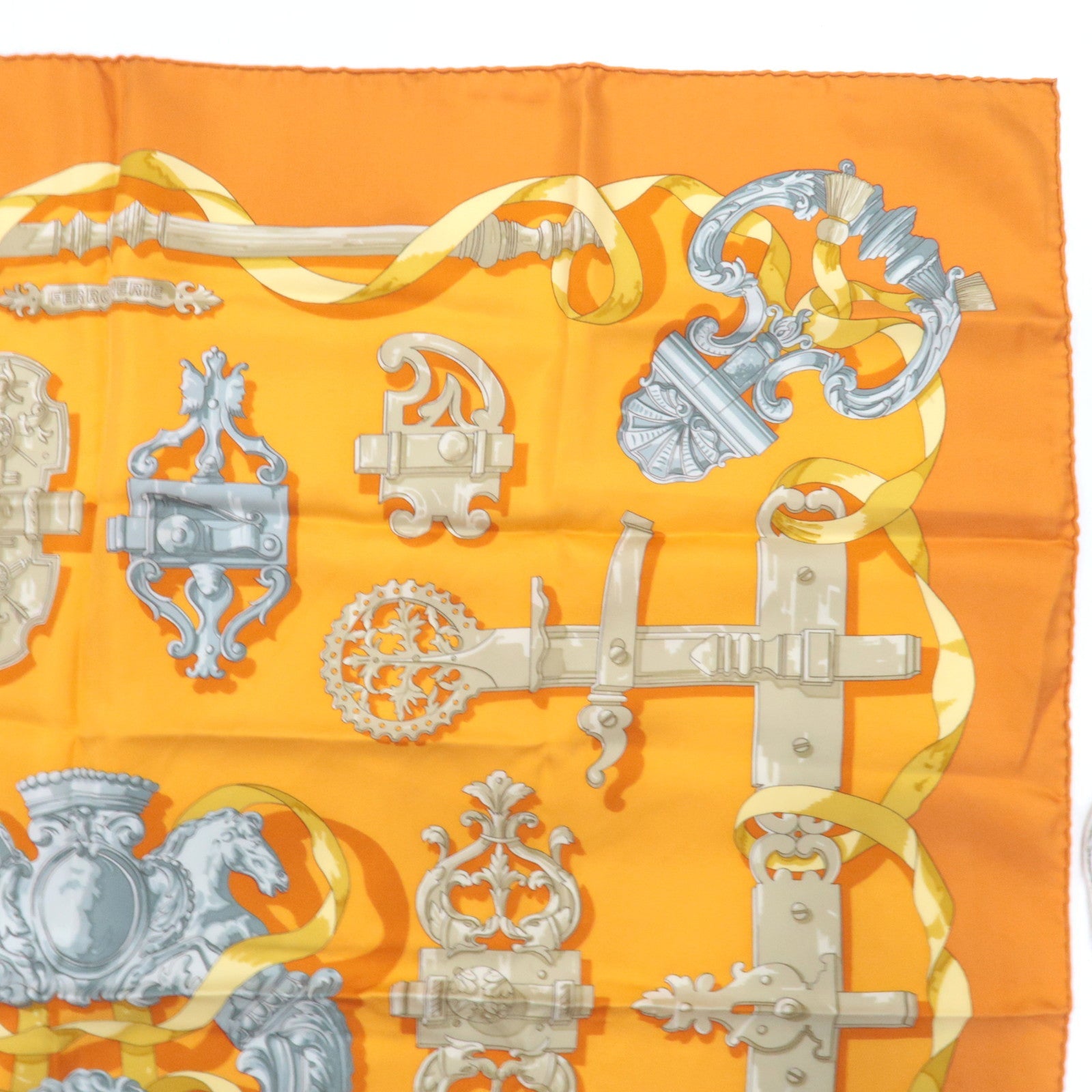 HERMES Carre 90 Scarf FERRONNERIE 100% Silk Orange